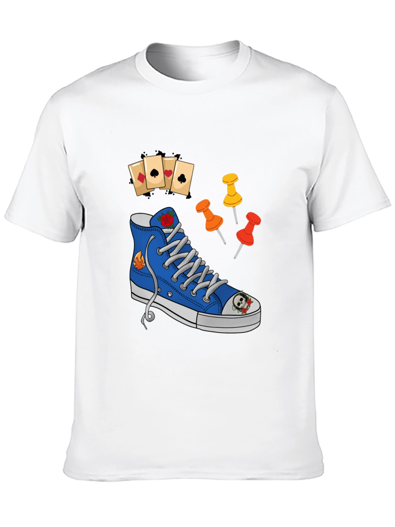 Graphic T-Shirt with Shoe and Playing Cards Design