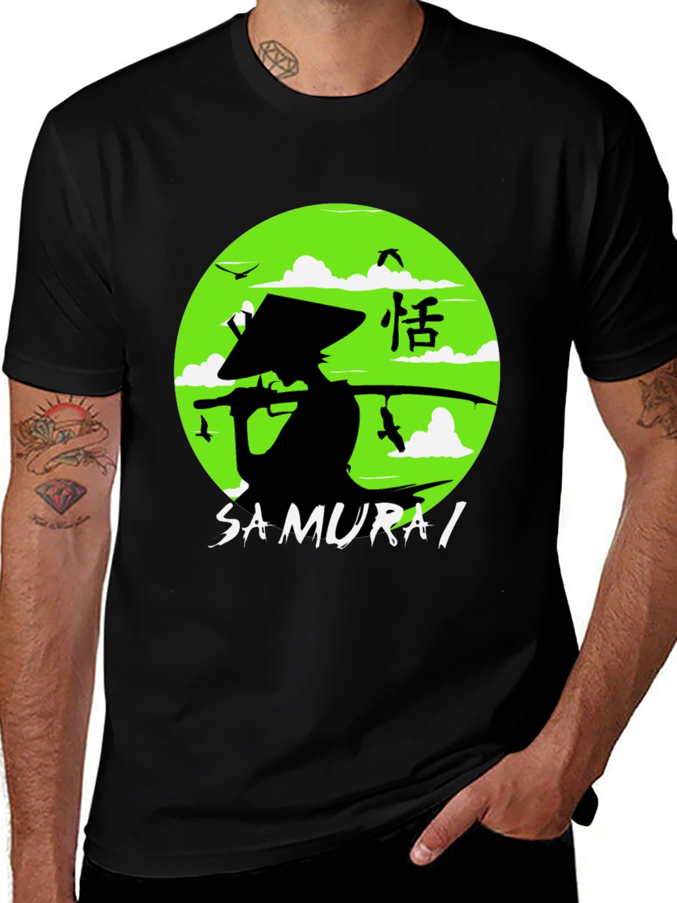 Samurai Graphic Tee - Black Cotton Shirt