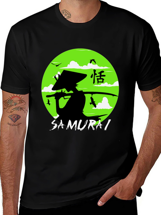 Samurai Graphic Tee - Black Cotton Shirt