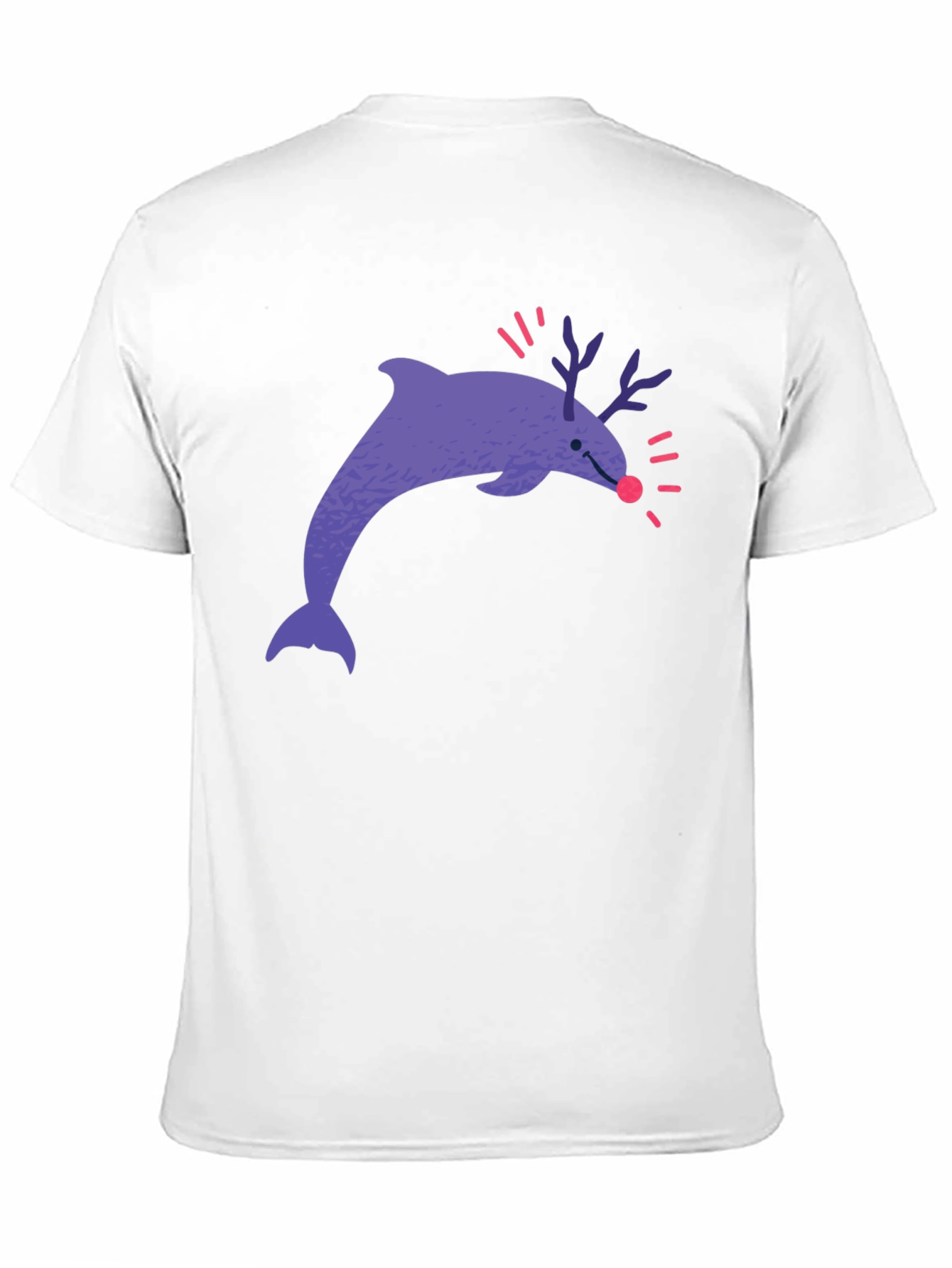 Funny Dolphin Reindeer Graphic Tee - Black Cotton T-Shirt