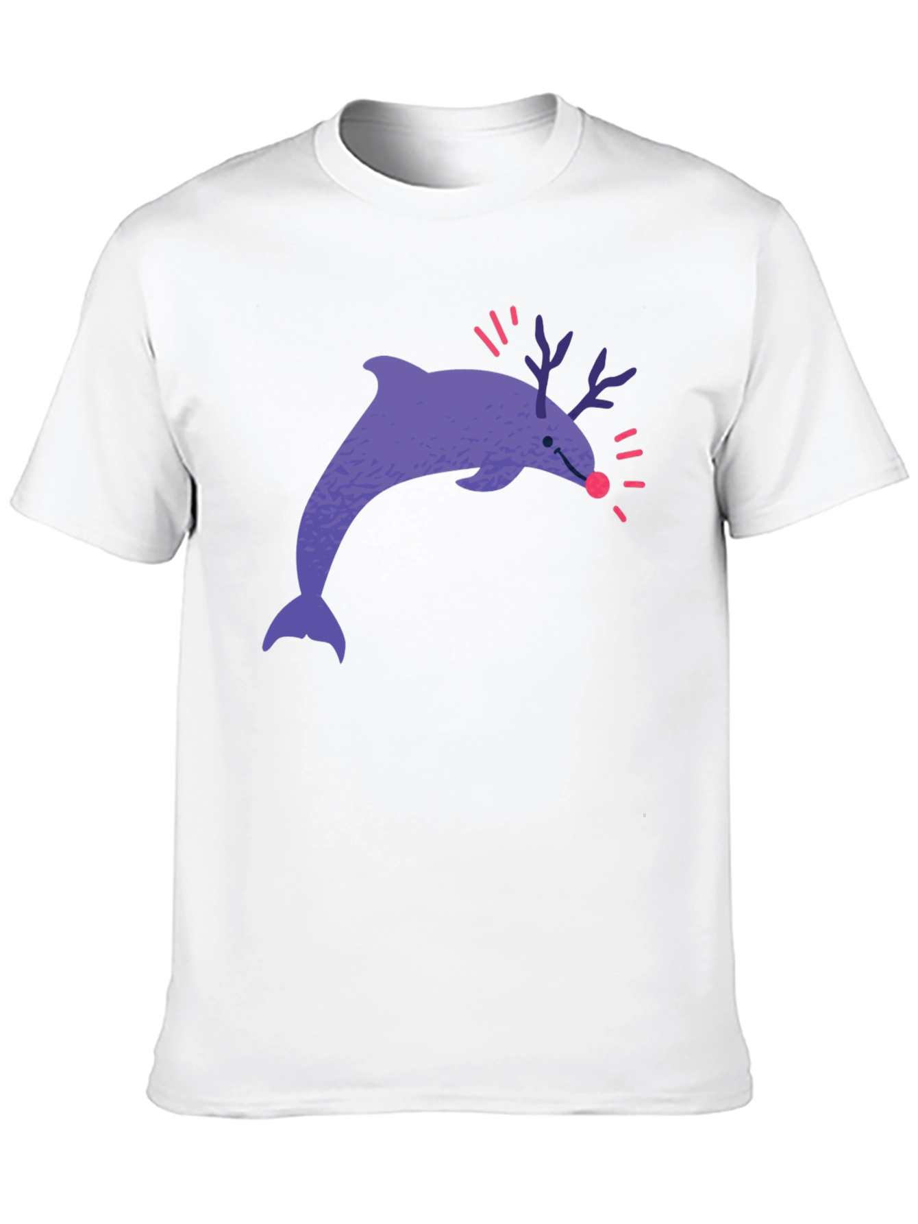 Funny Dolphin Reindeer Graphic Tee - Black Cotton T-Shirt
