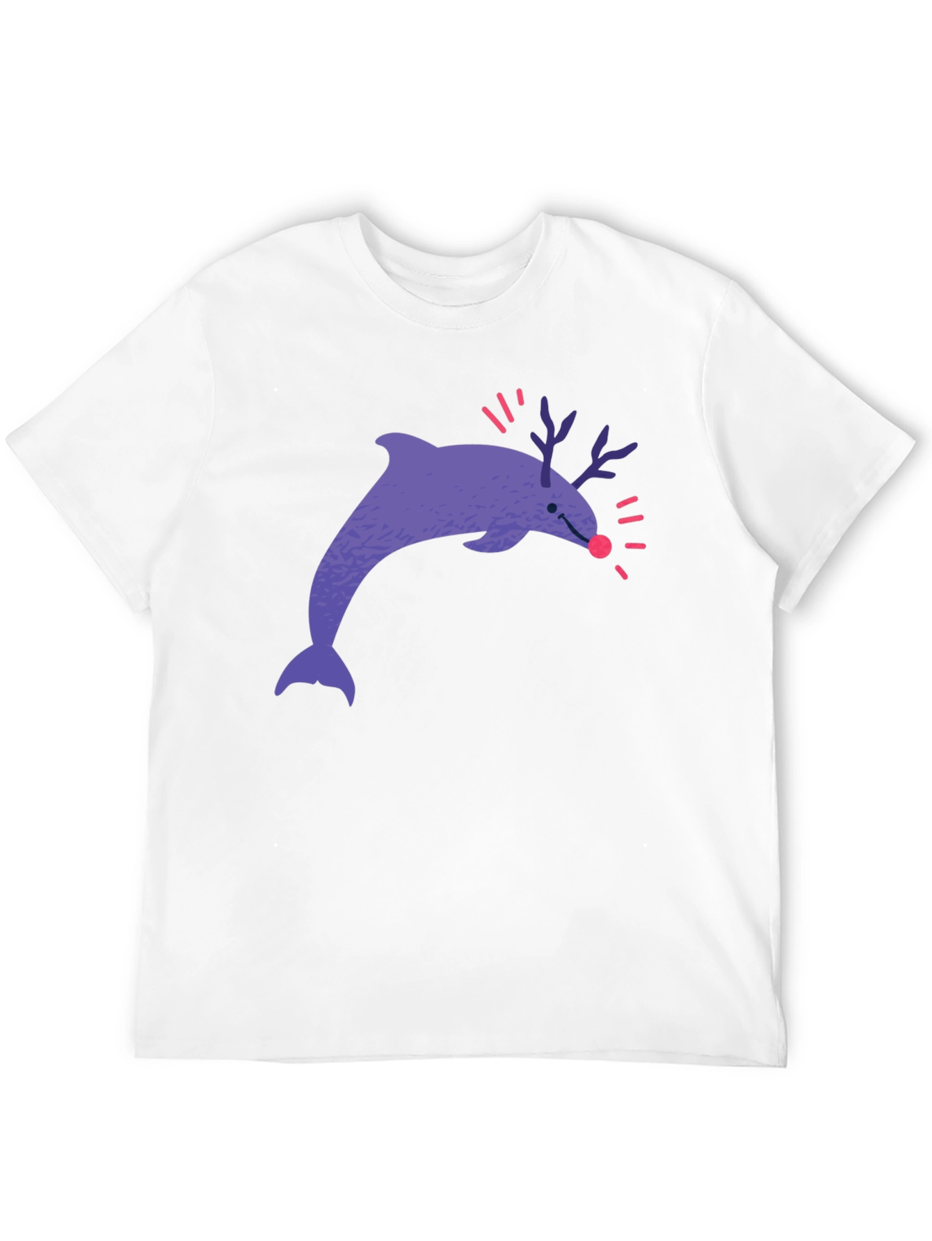 Funny Dolphin Reindeer Graphic Tee - Black Cotton T-Shirt