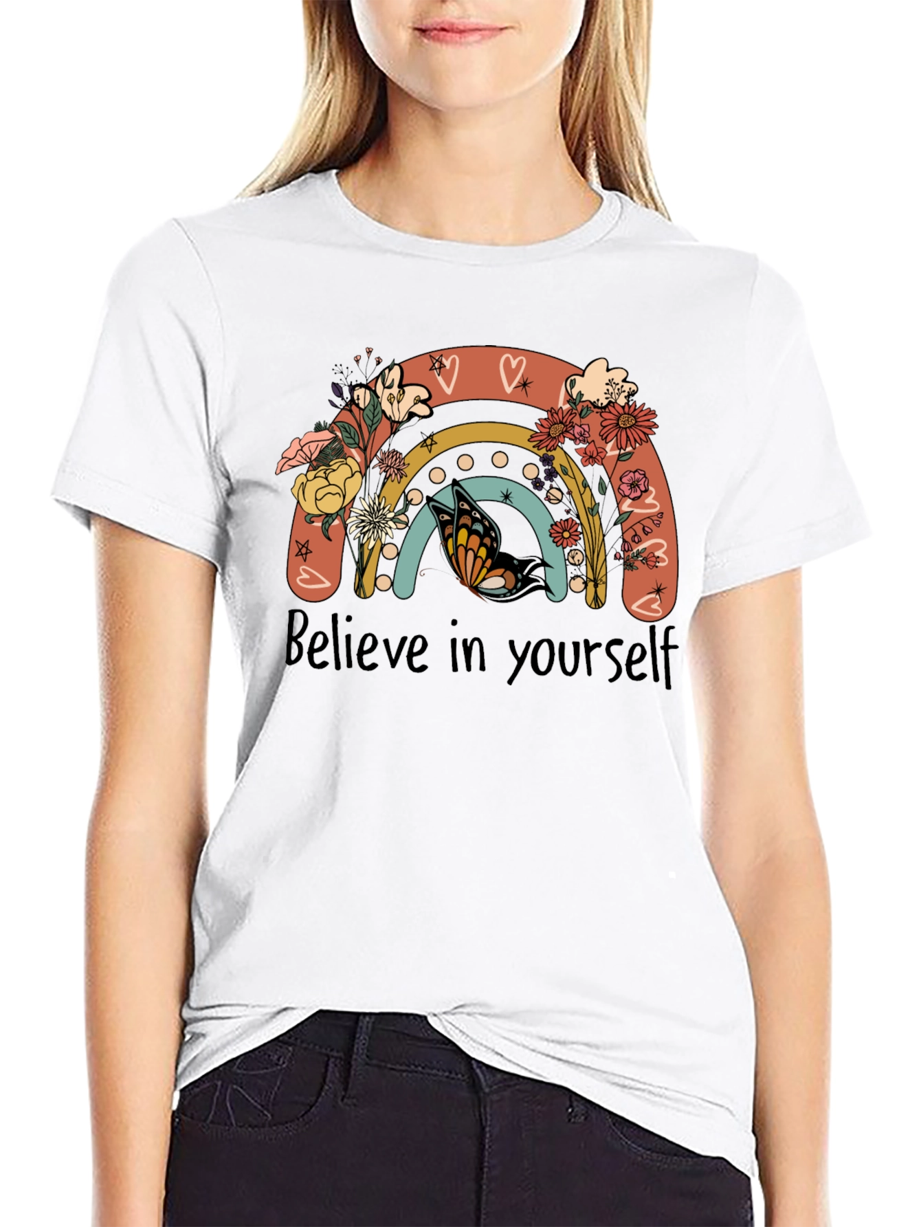 Believe in Yourself Rainbow Butterfly Graphic Tee