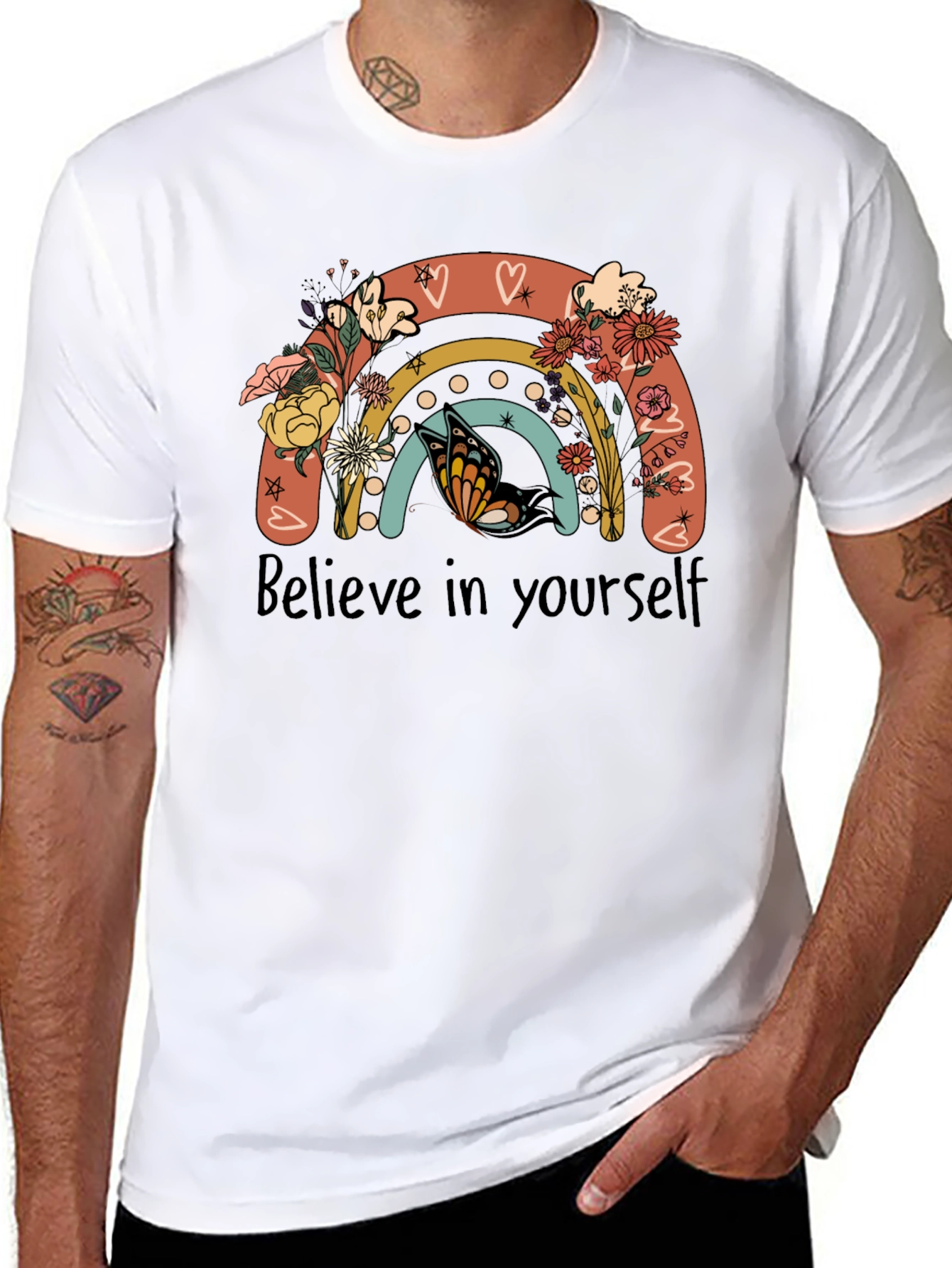 Believe in Yourself Rainbow Butterfly Graphic Tee