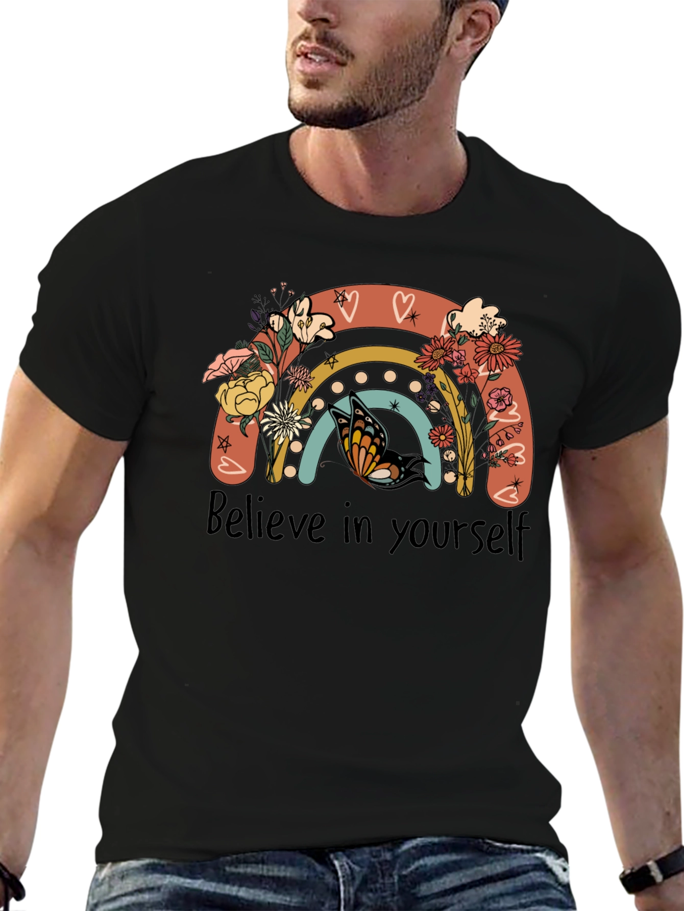 Believe in Yourself Rainbow Butterfly Graphic Tee
