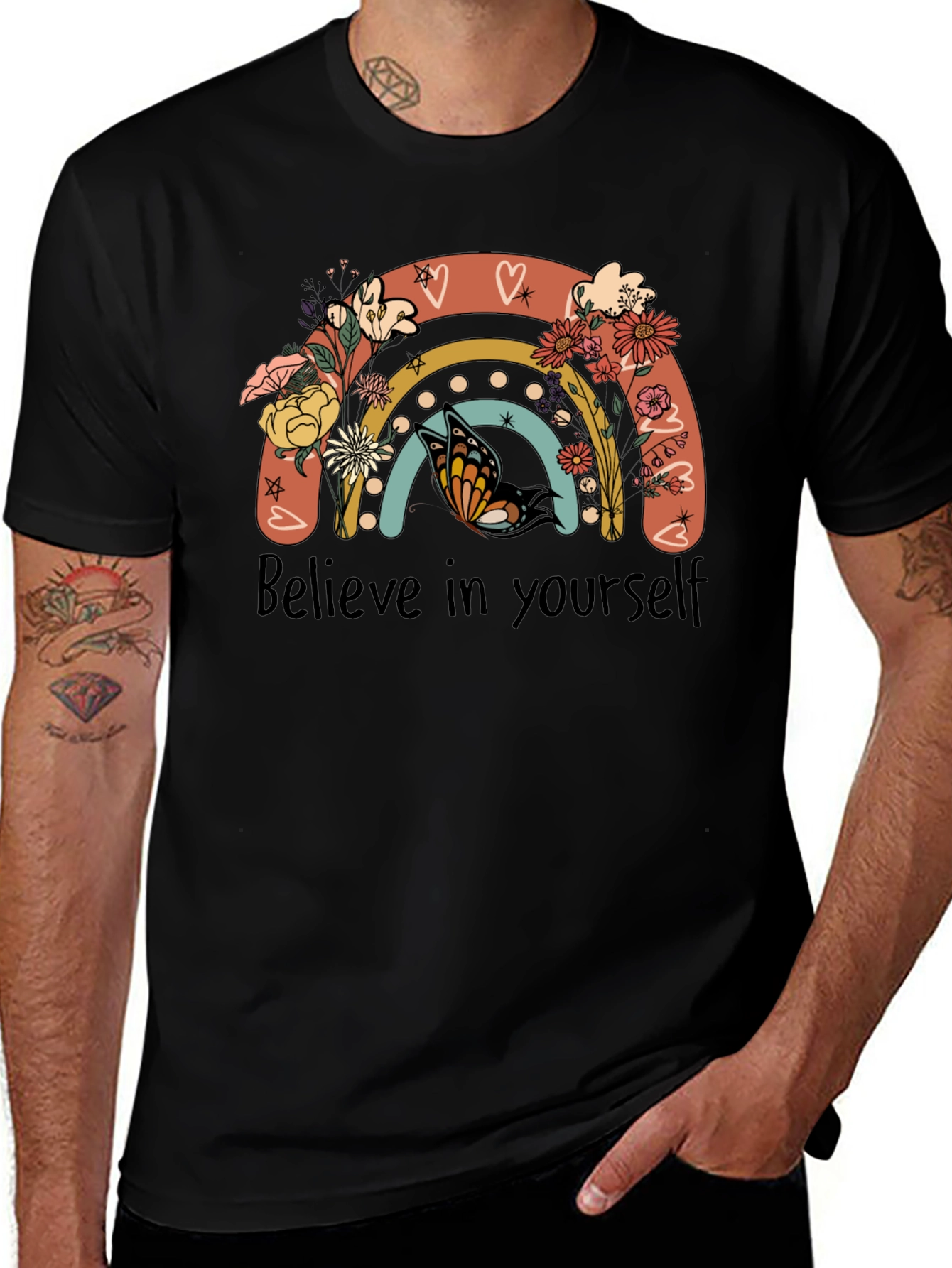 Believe in Yourself Rainbow Butterfly Graphic Tee