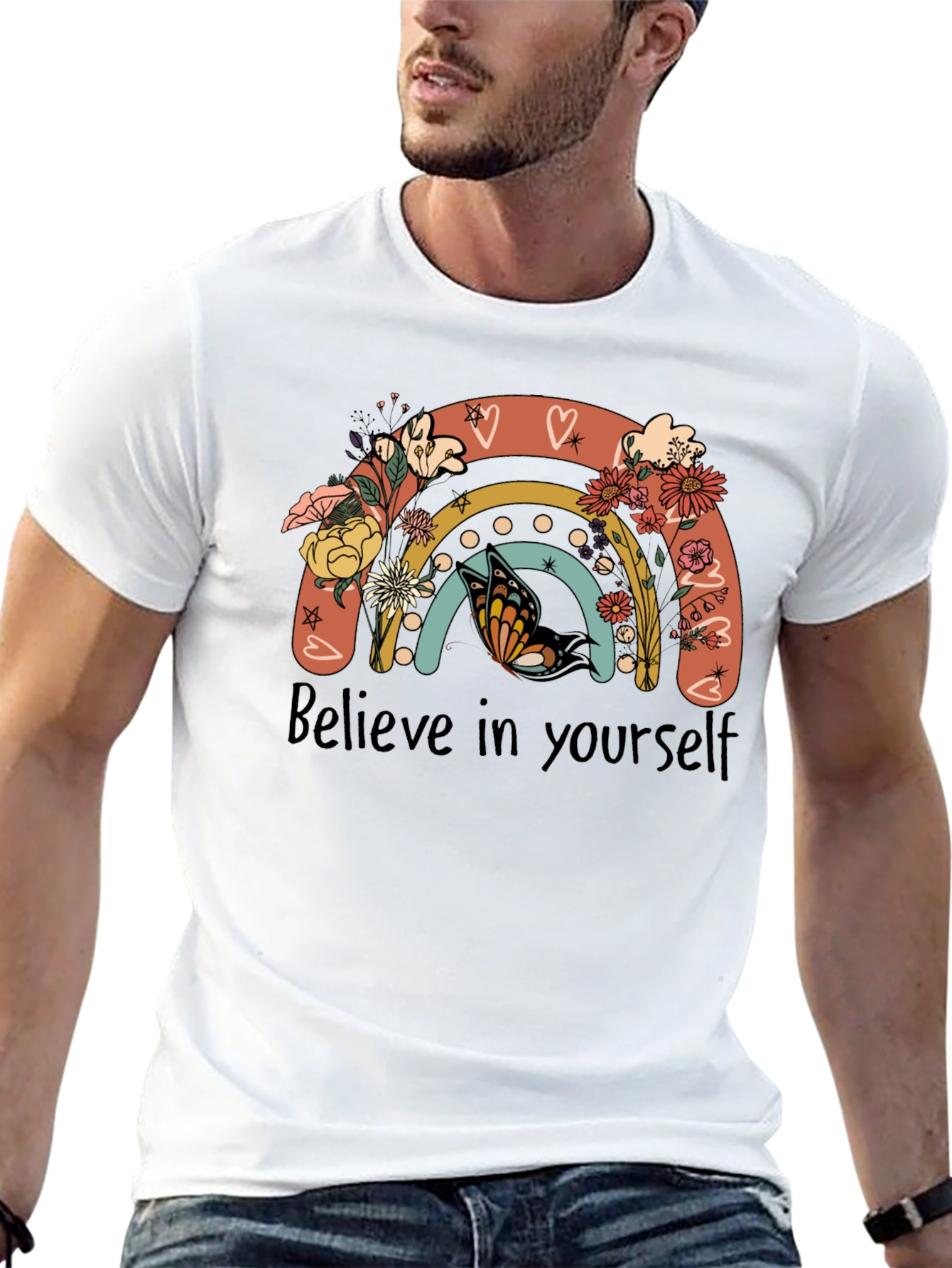 Believe in Yourself Rainbow Butterfly Graphic Tee