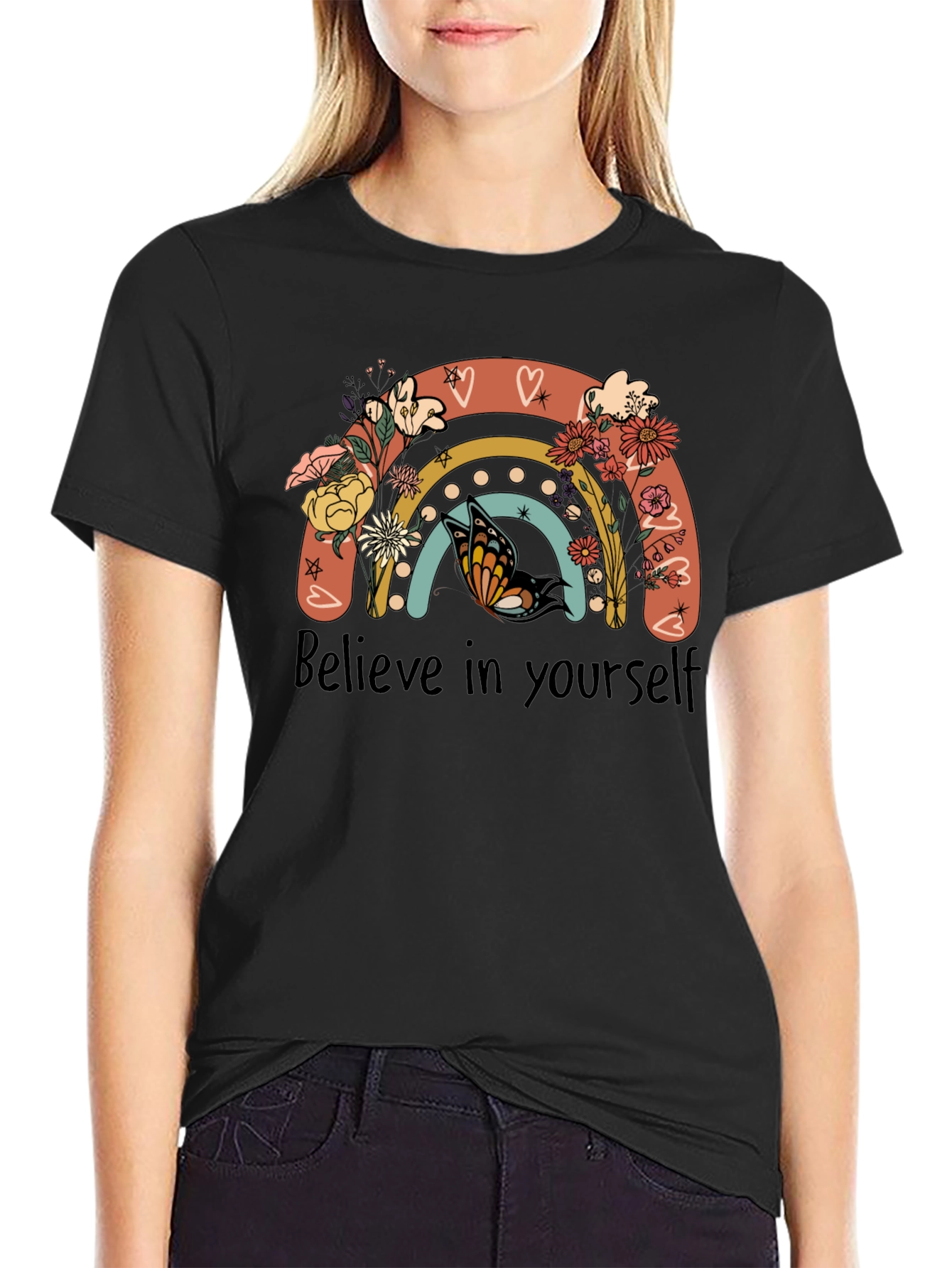 Believe in Yourself Rainbow Butterfly Graphic Tee