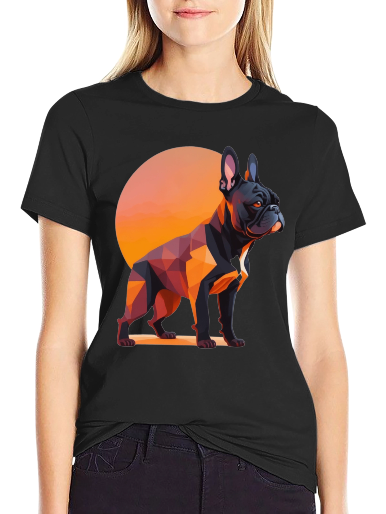 Geometric French Bulldog Graphic Tee - Black