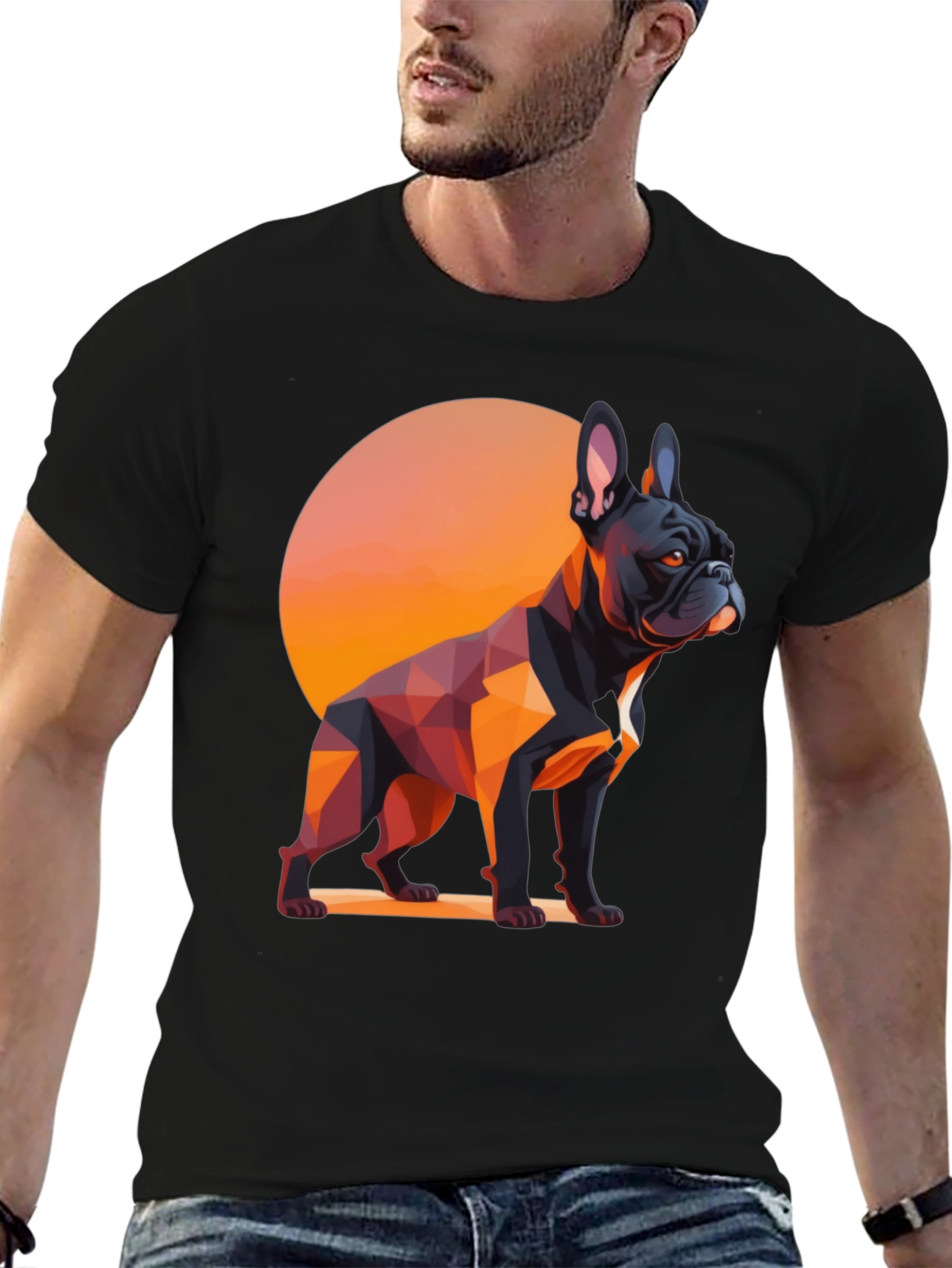 Geometric French Bulldog Graphic Tee - Black