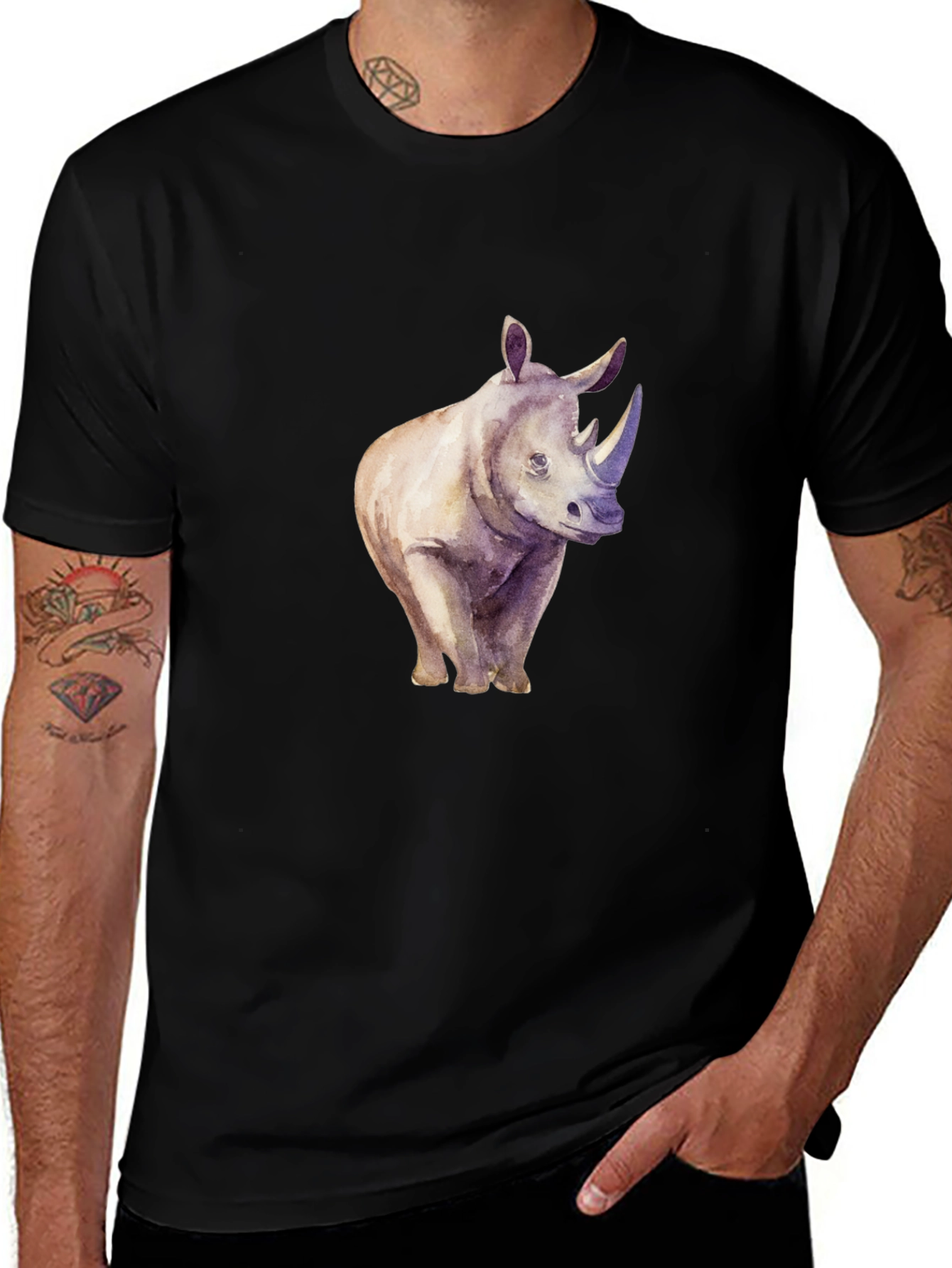 Rhinoceros Graphic Print Crew Neck T-Shirt