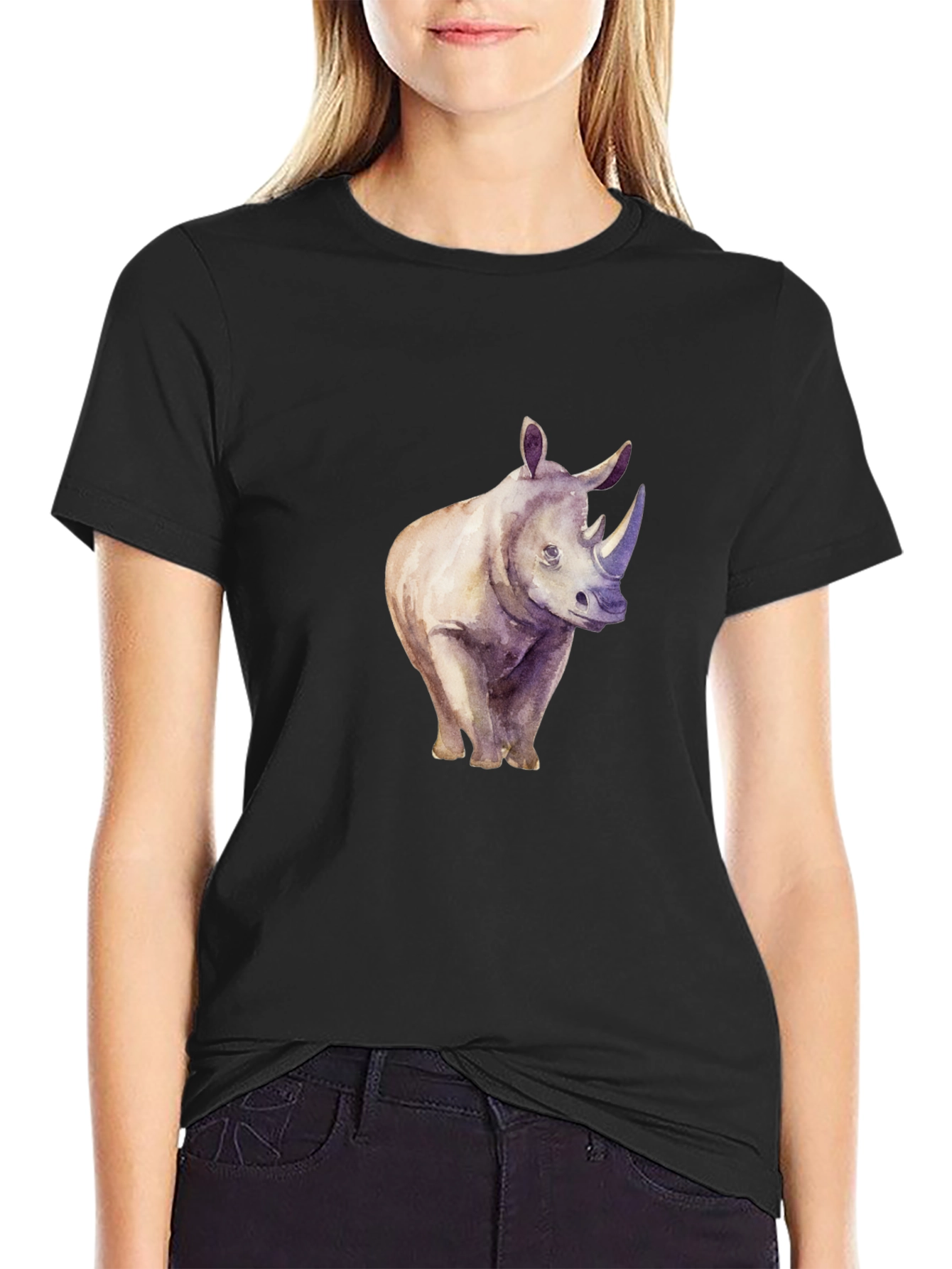 Rhinoceros Graphic Print Crew Neck T-Shirt
