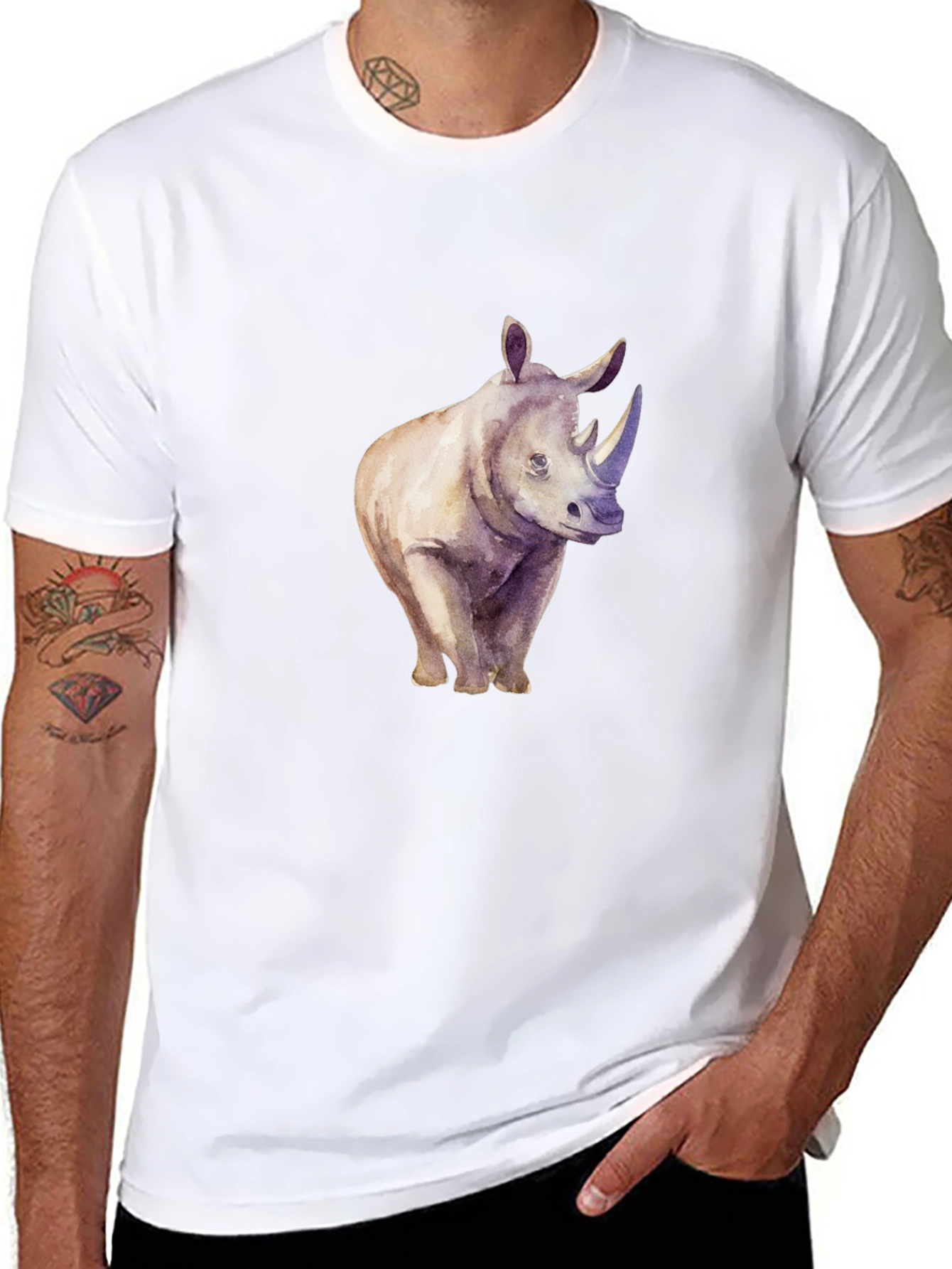 Rhinoceros Graphic Print Crew Neck T-Shirt