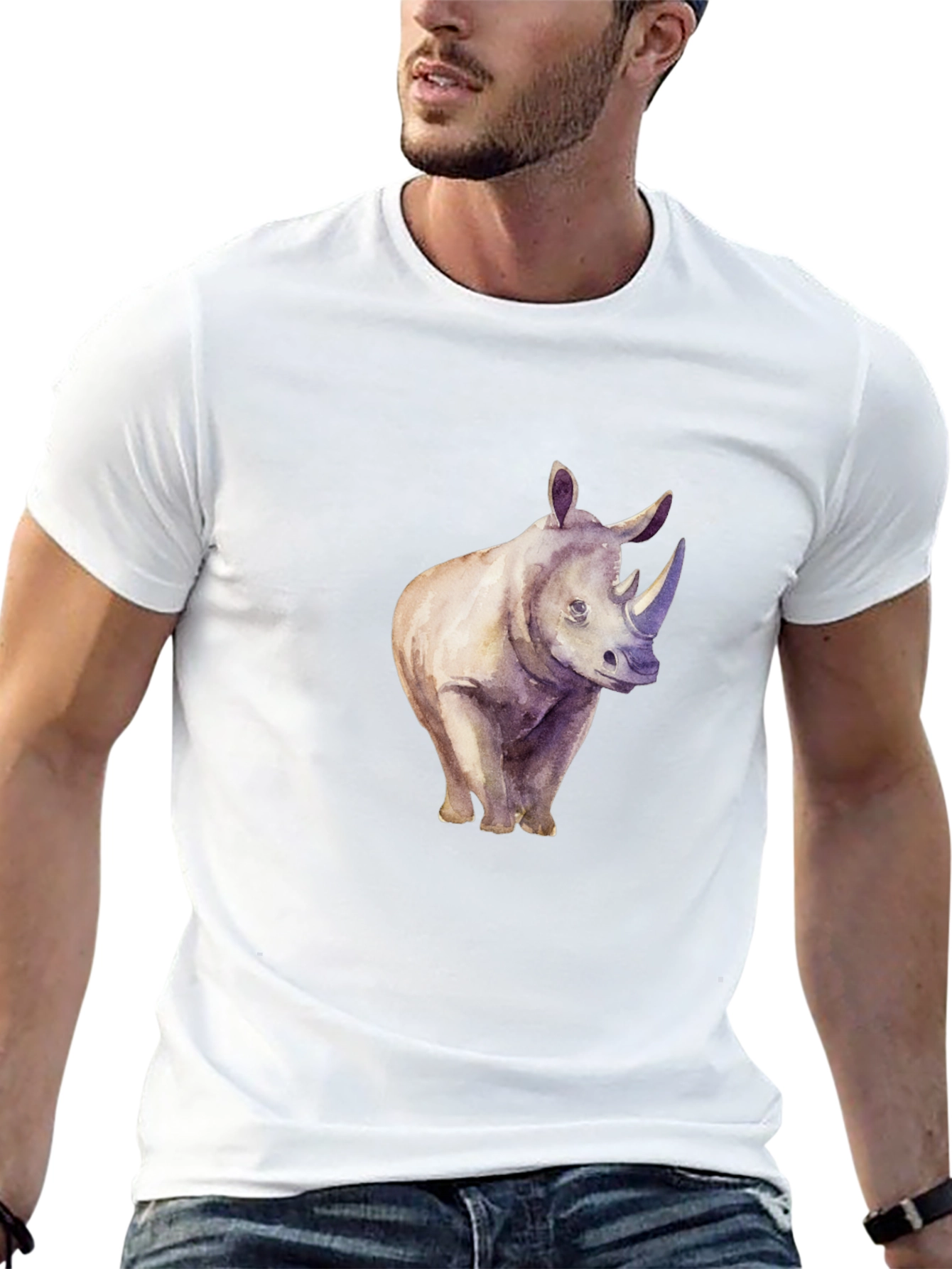 Rhinoceros Graphic Print Crew Neck T-Shirt