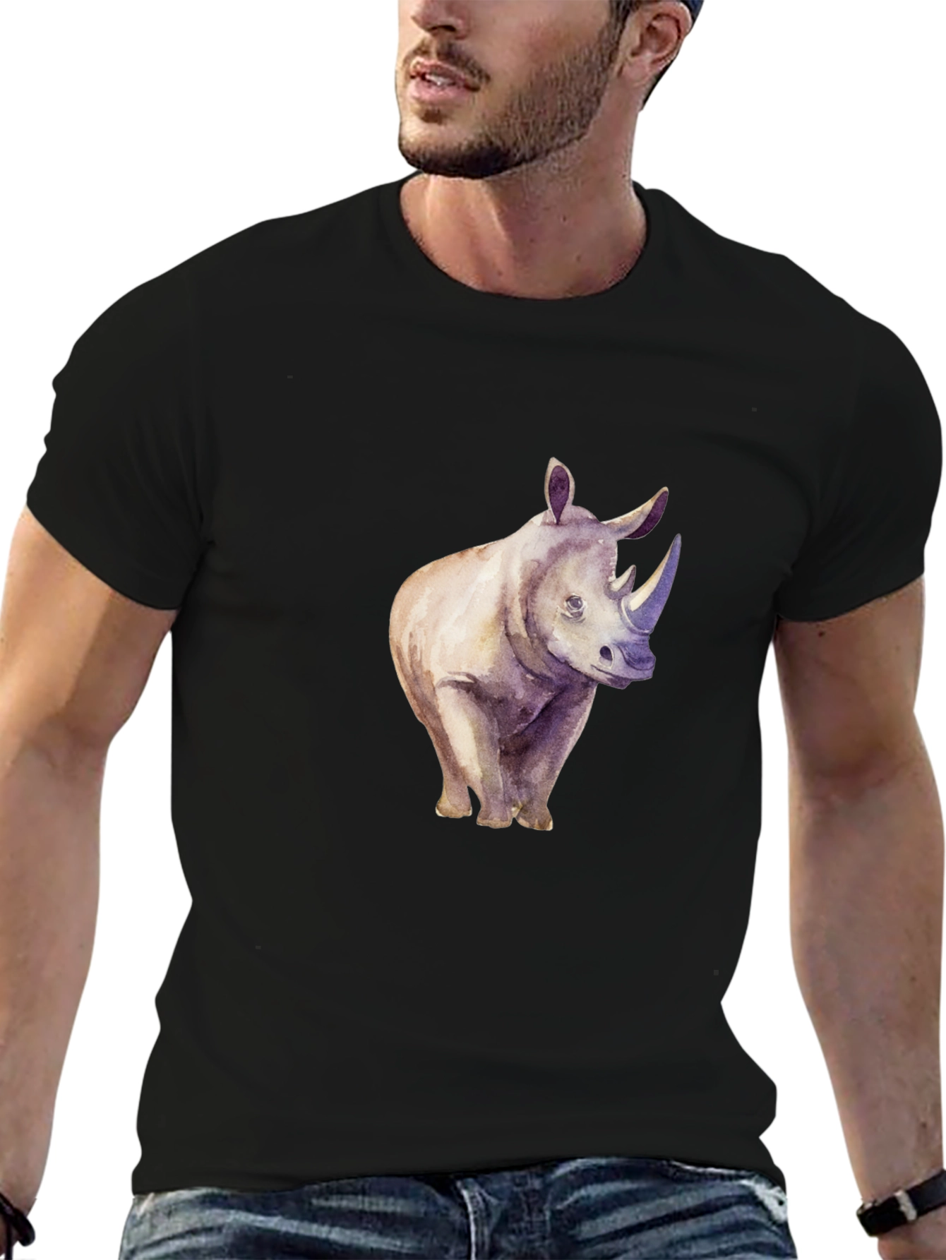 Rhinoceros Graphic Print Crew Neck T-Shirt