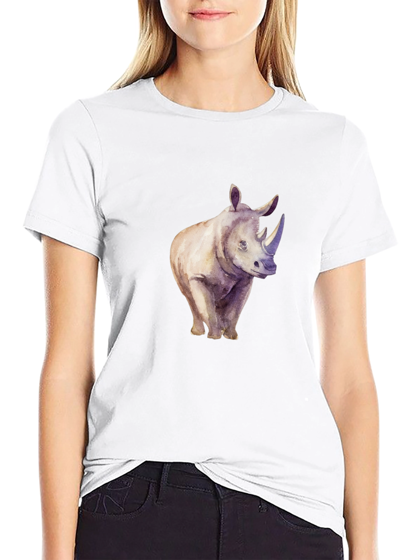 Rhinoceros Graphic Print Crew Neck T-Shirt
