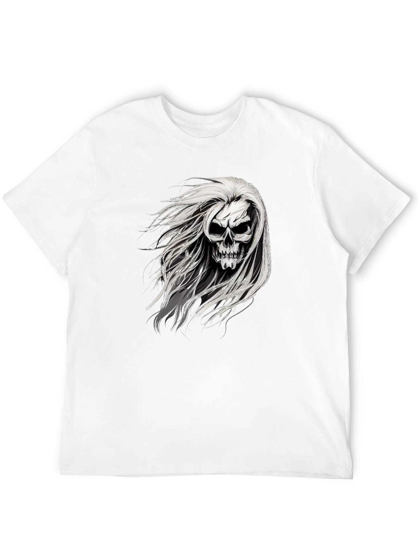 Skull with Hair Graphic Black T-Shirt