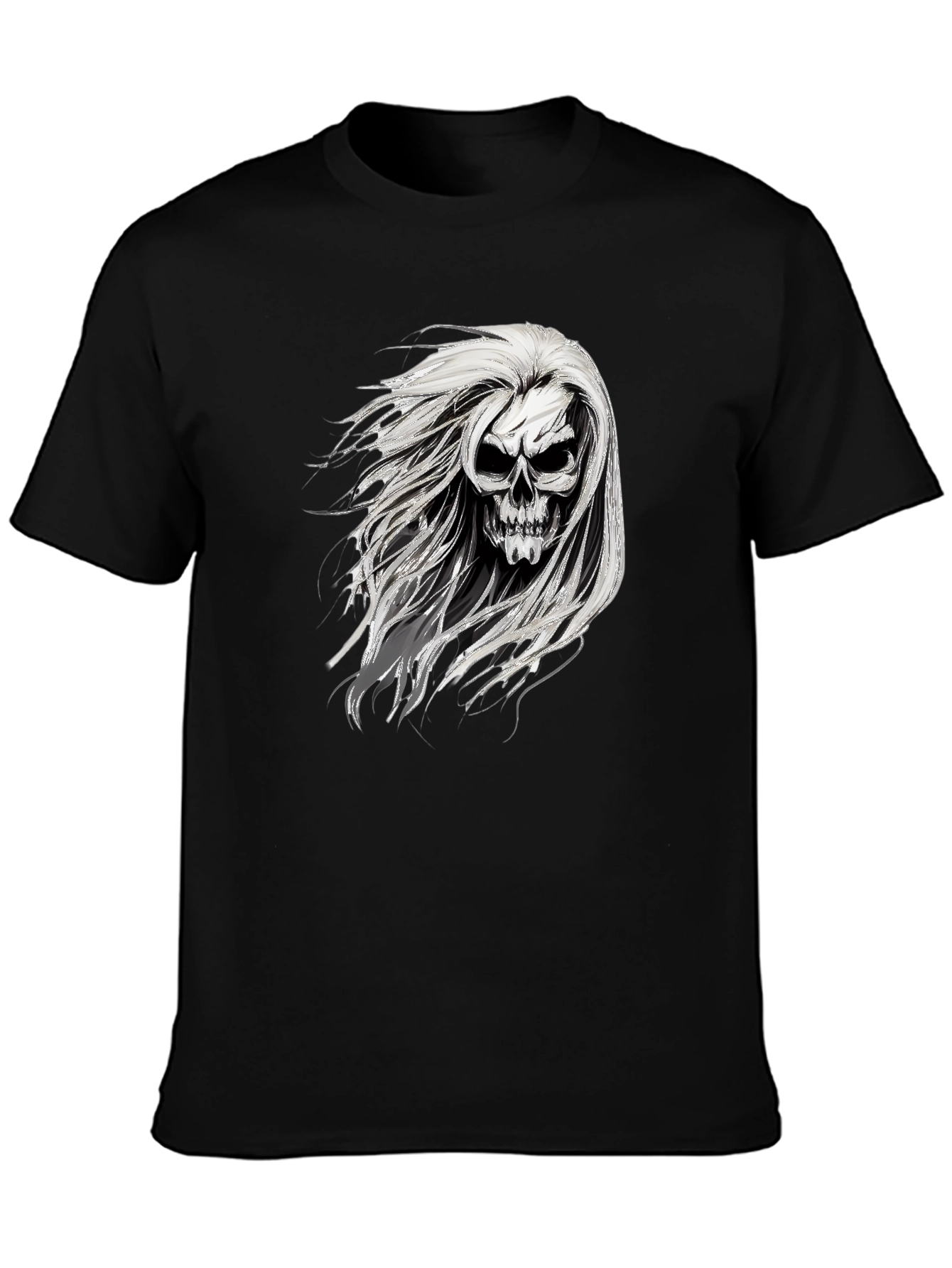 Skull with Hair Graphic Black T-Shirt