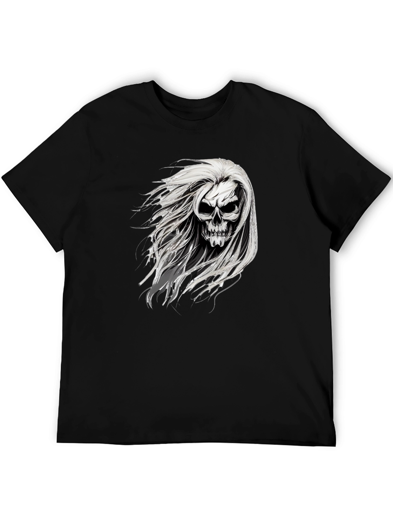 Skull with Hair Graphic Black T-Shirt