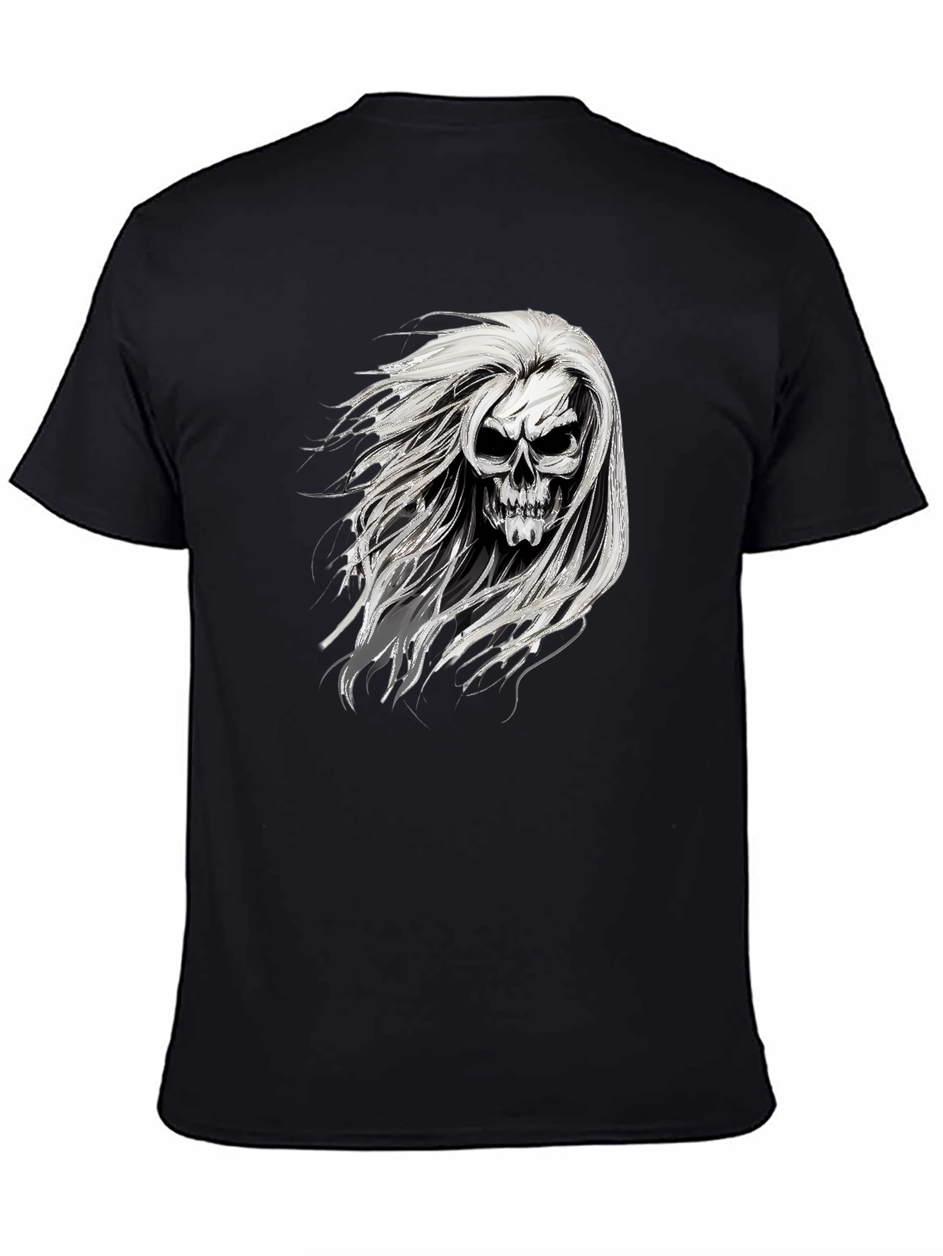 Skull with Hair Graphic Black T-Shirt