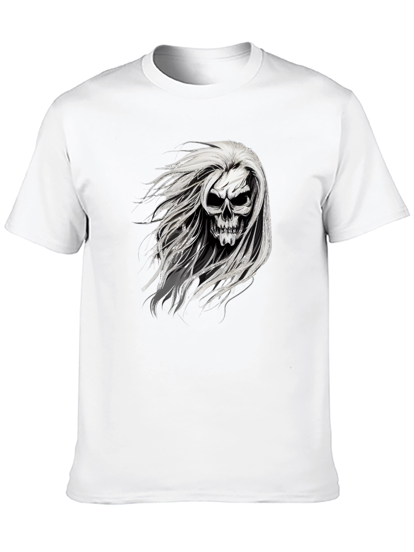 Skull with Hair Graphic Black T-Shirt
