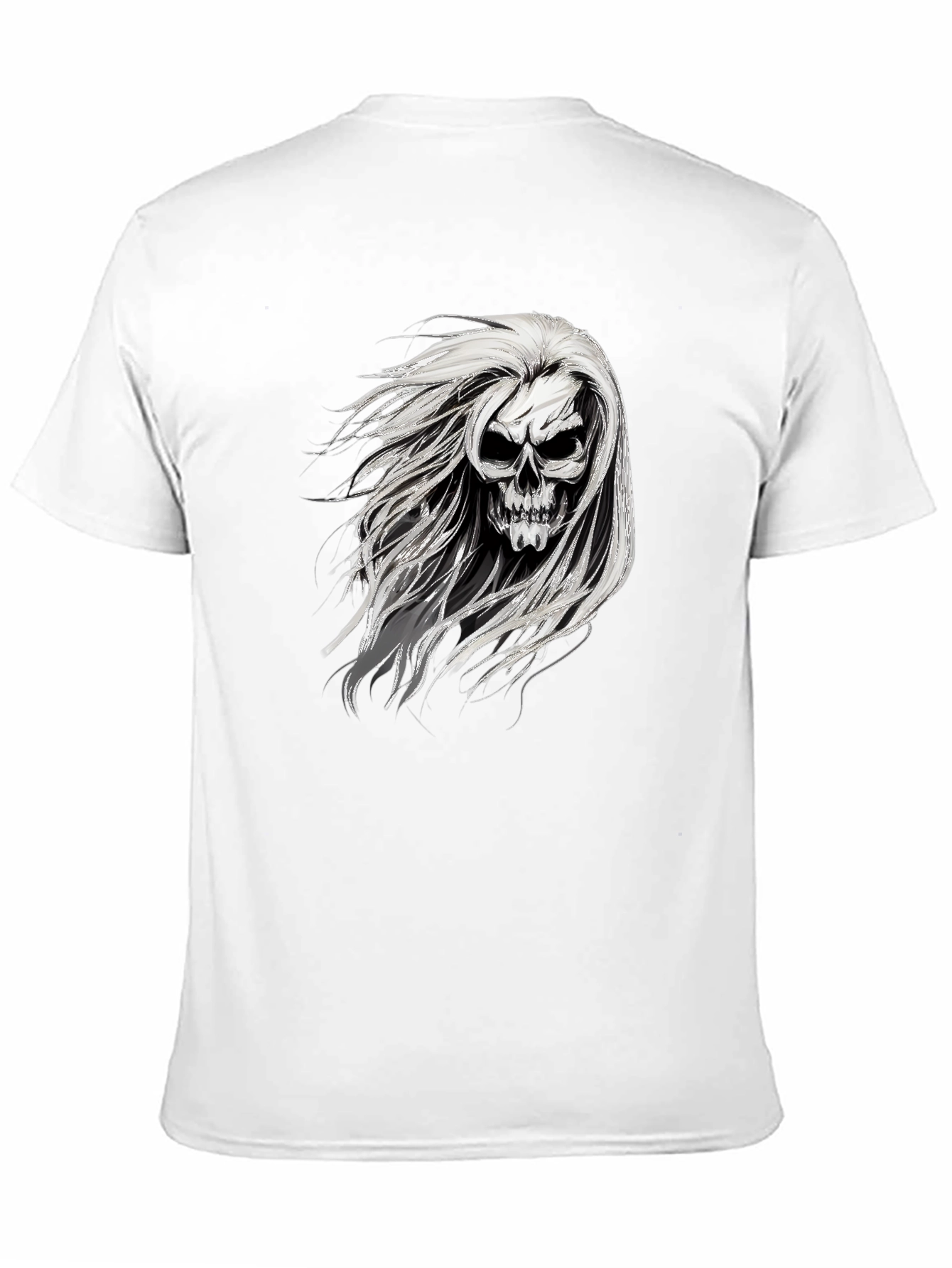 Skull with Hair Graphic Black T-Shirt