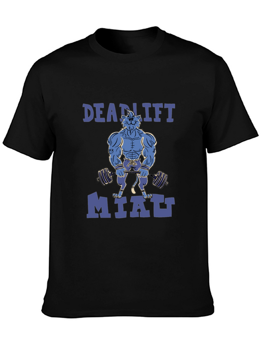 Deadlift Miatt Black T-Shirt - Gym Cat Design