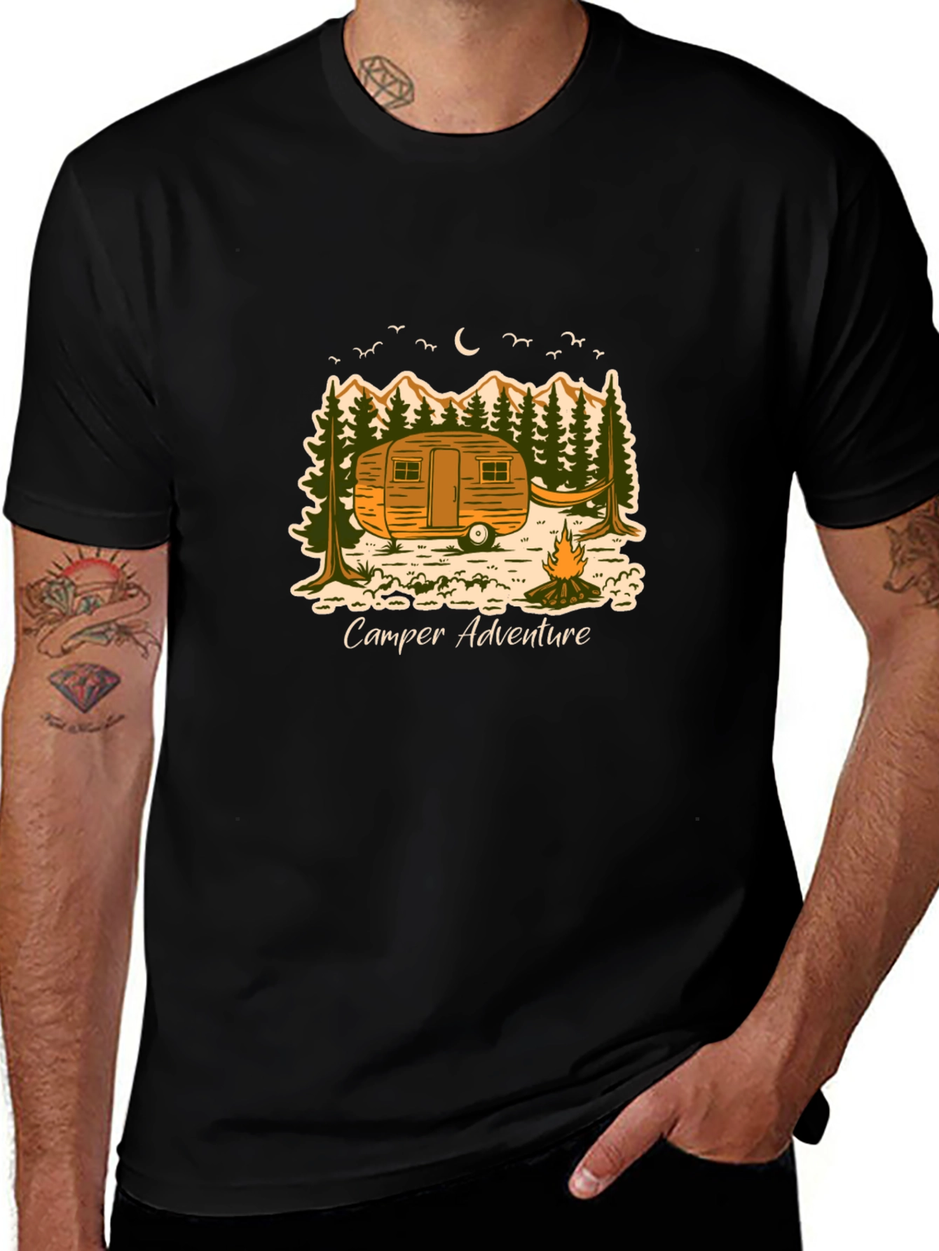 Camper Adventure Black T-Shirt - Outdoor Graphic Tee