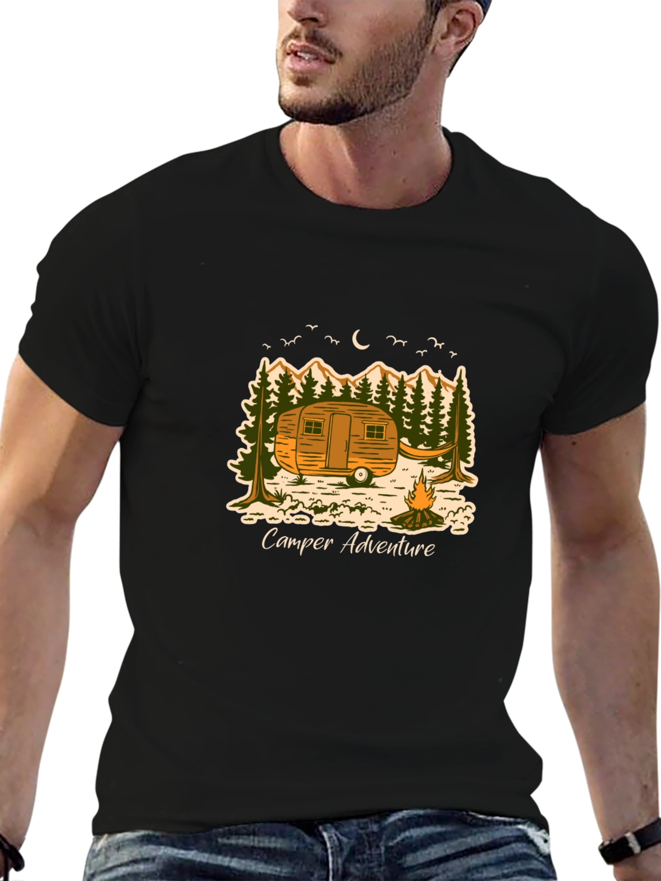 Camper Adventure Black T-Shirt - Outdoor Graphic Tee