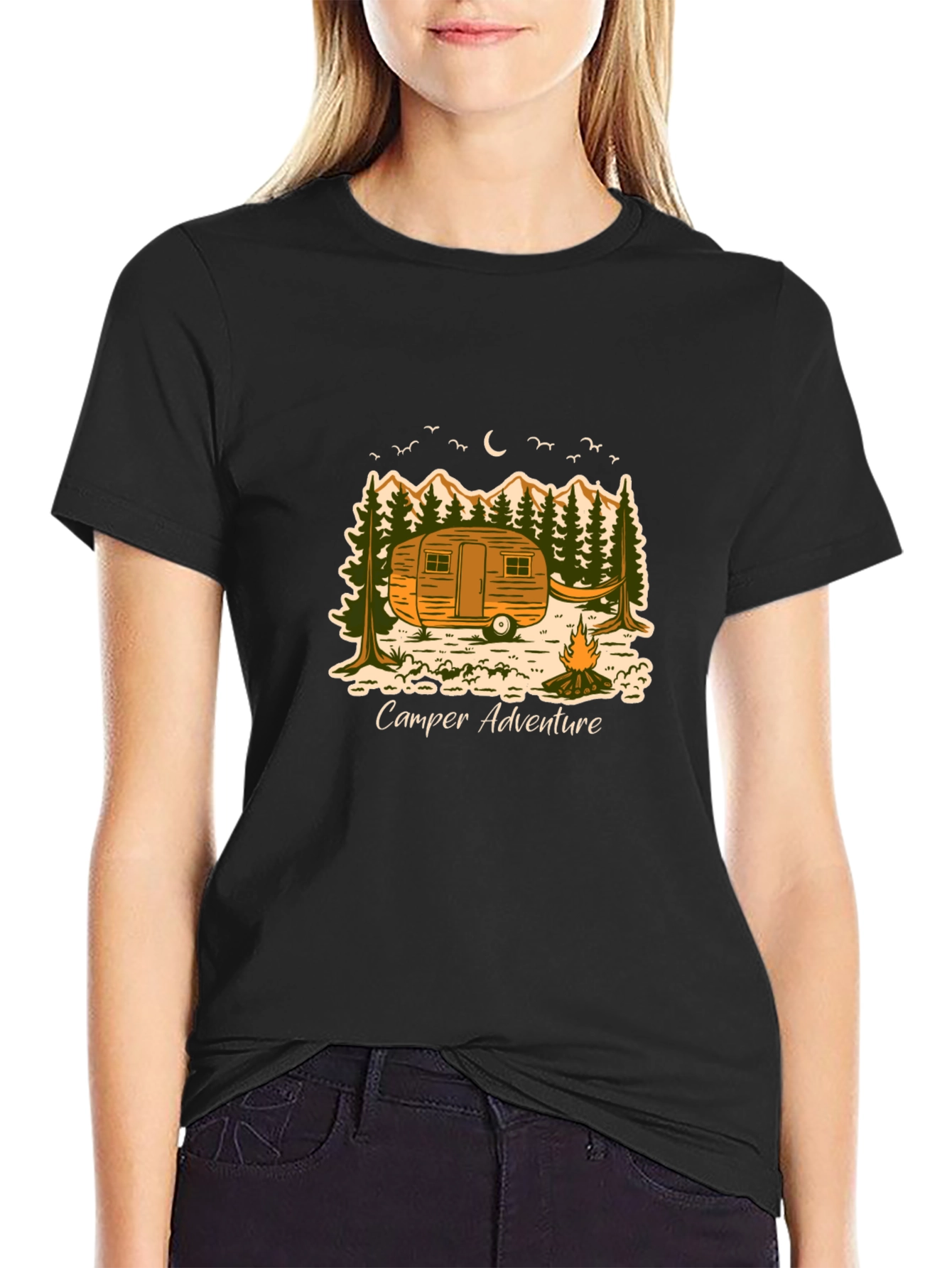 Camper Adventure Black T-Shirt - Outdoor Graphic Tee