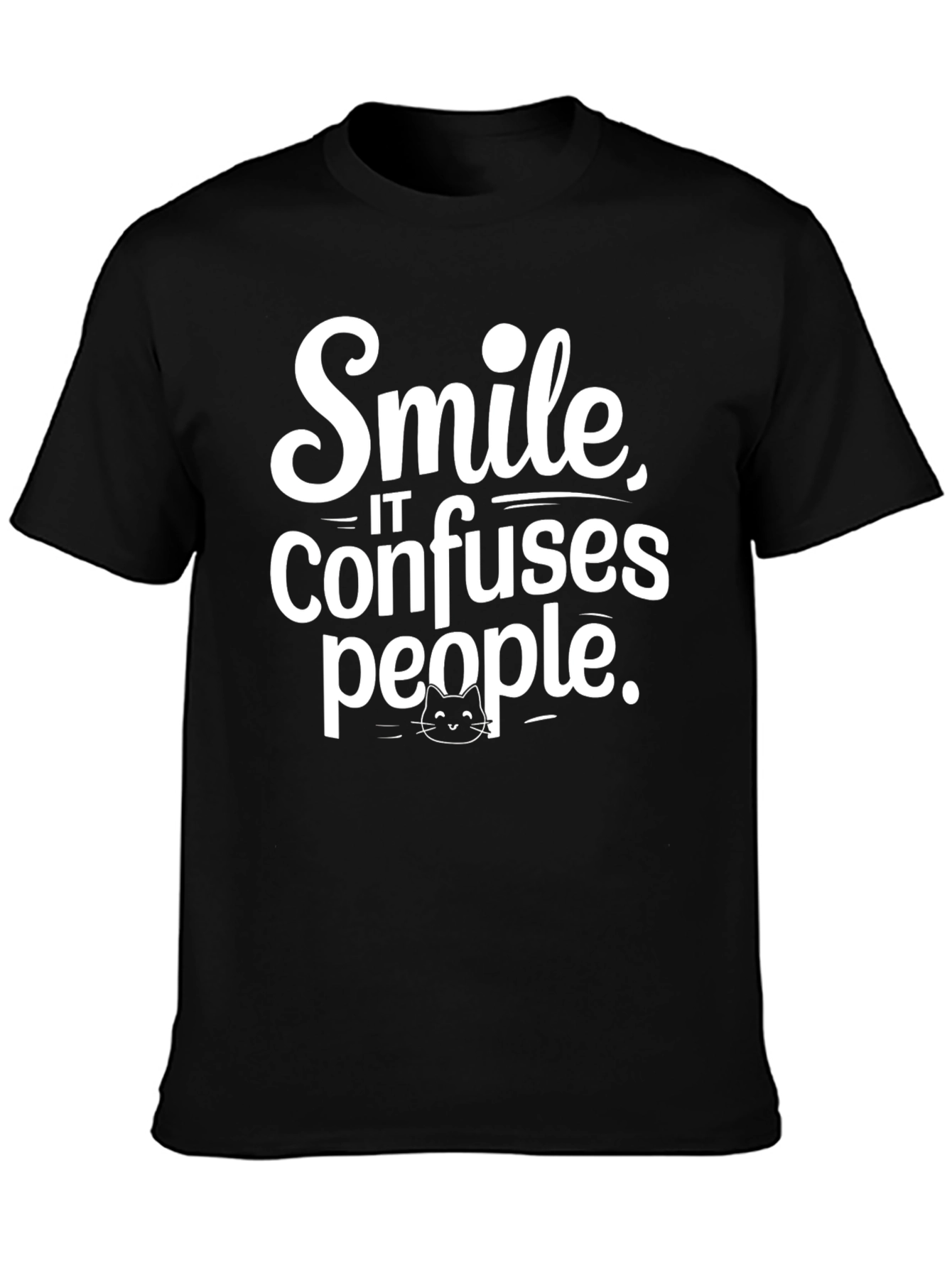 Smile Confuses People Black Cotton T-Shirt