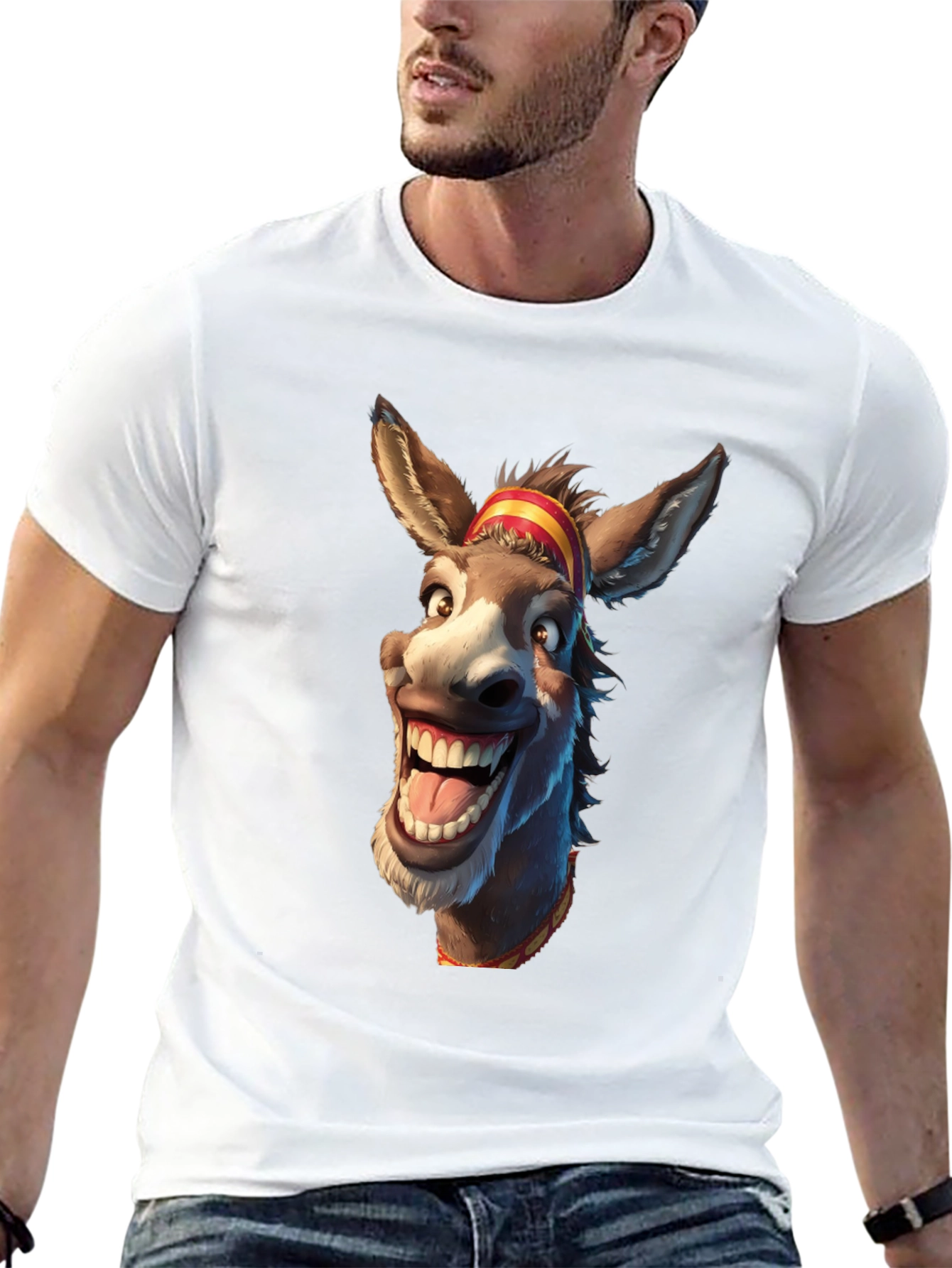 Funny Donkey Cartoon Graphic Print Black T-Shirt