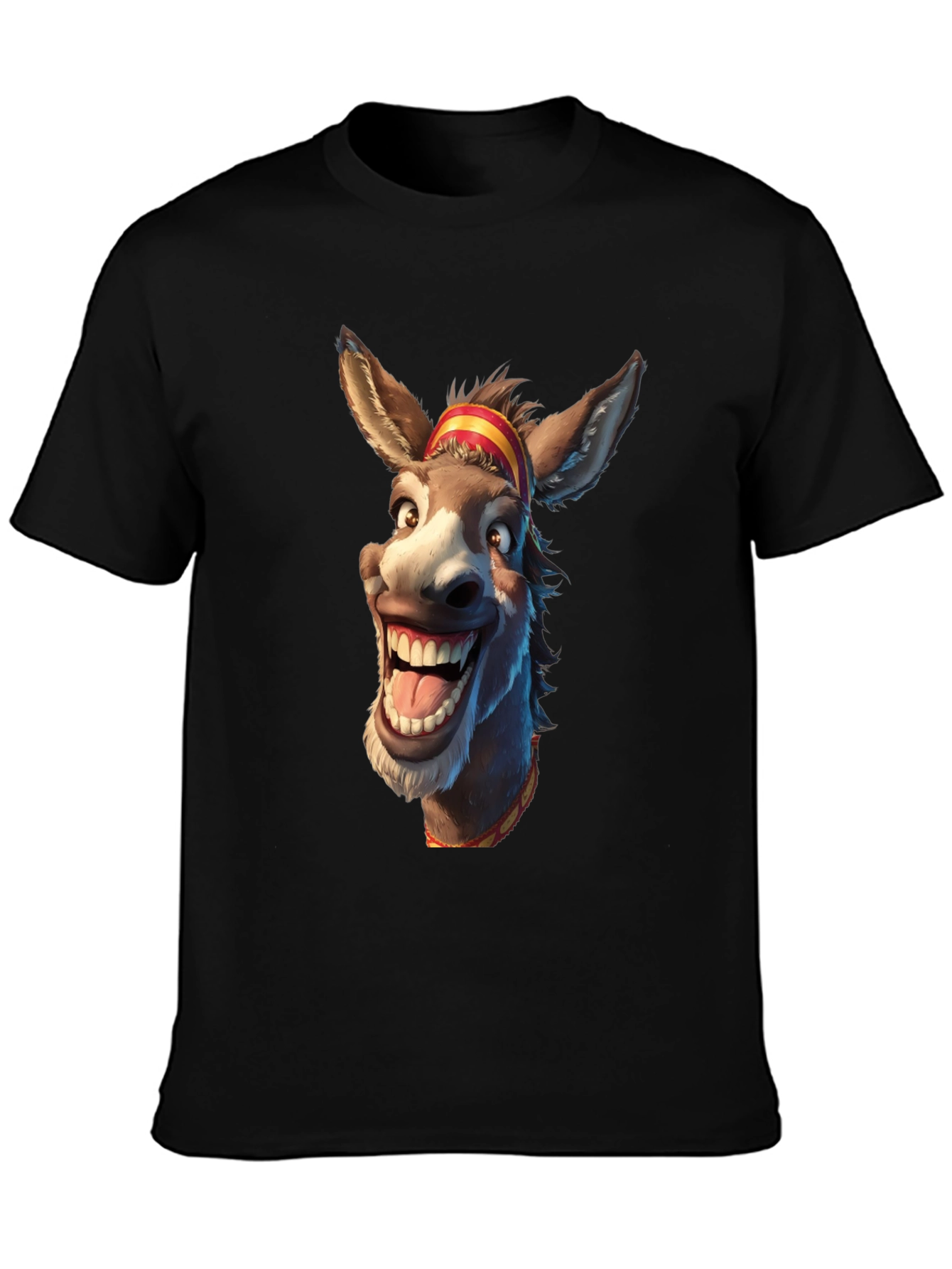 Funny Donkey Cartoon Graphic Print Black T-Shirt