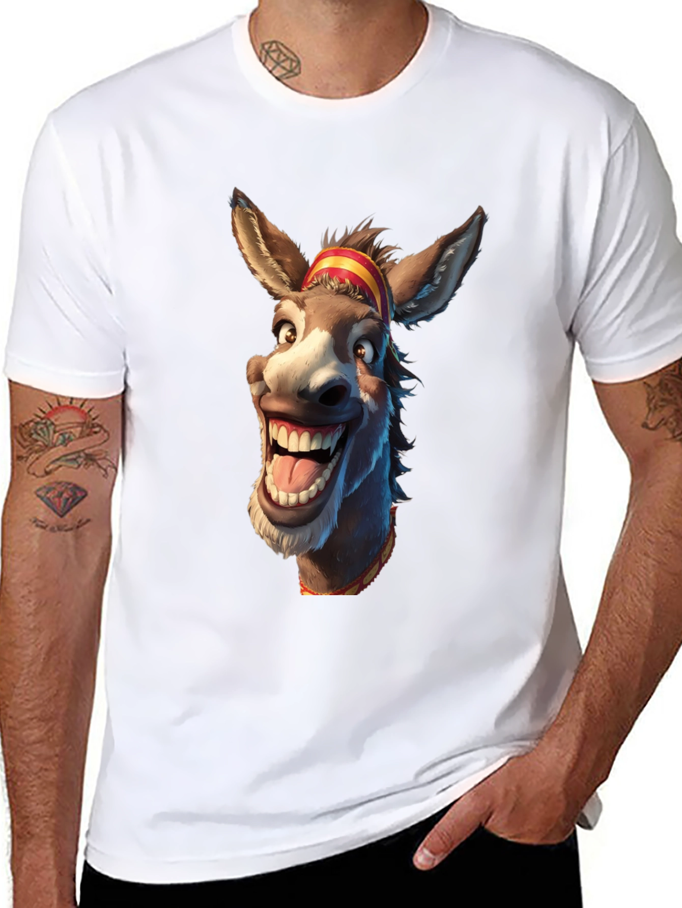Funny Donkey Cartoon Graphic Print Black T-Shirt