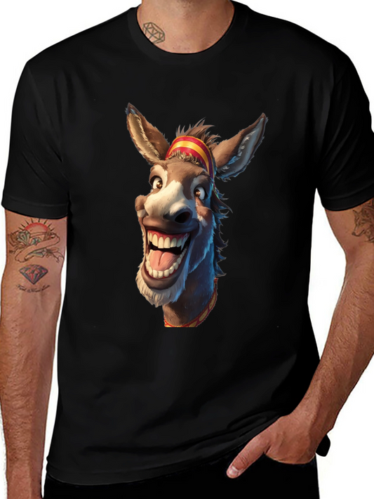 Funny Donkey Cartoon Graphic Print Black T-Shirt