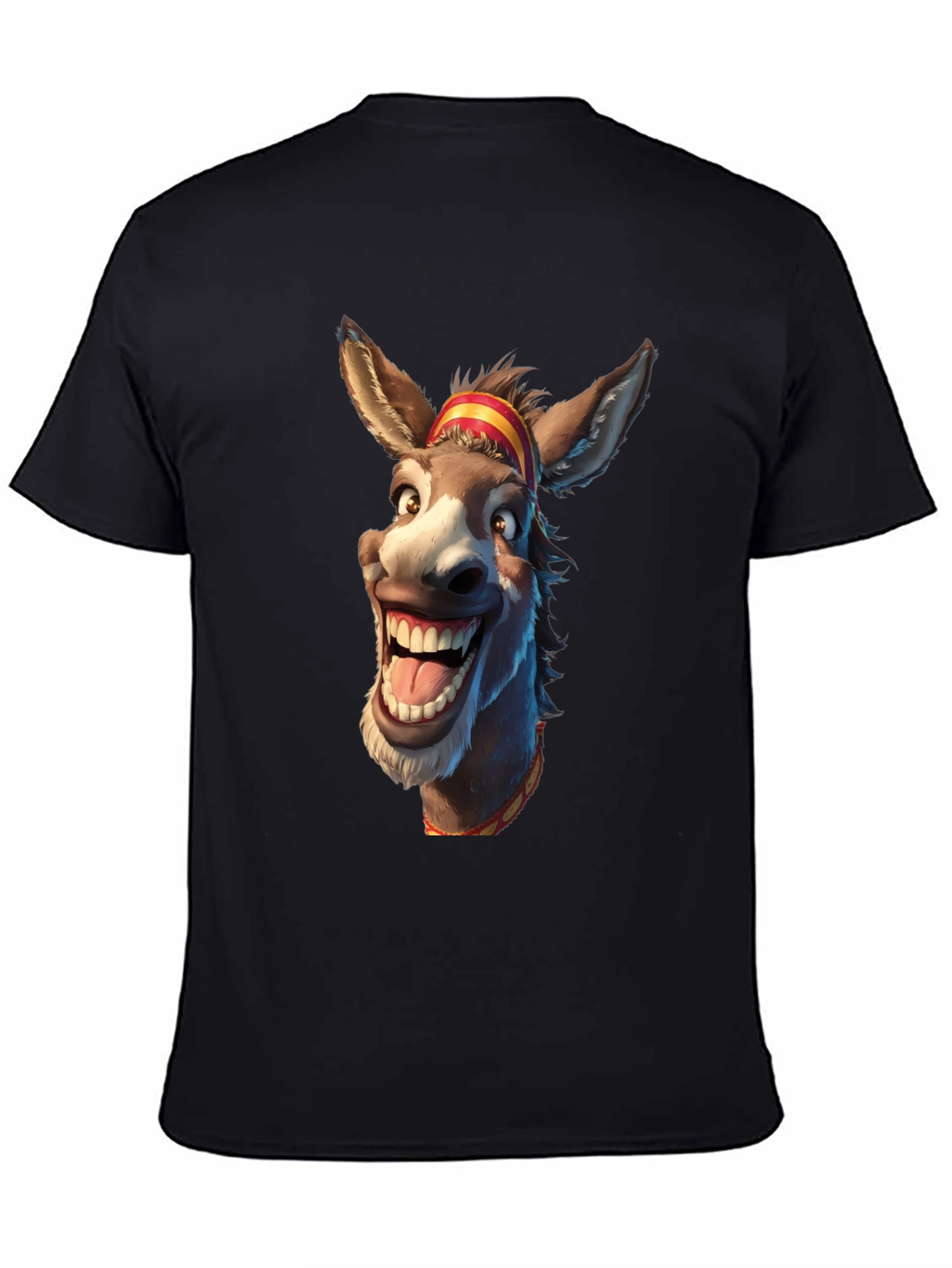 Funny Donkey Cartoon Graphic Print Black T-Shirt