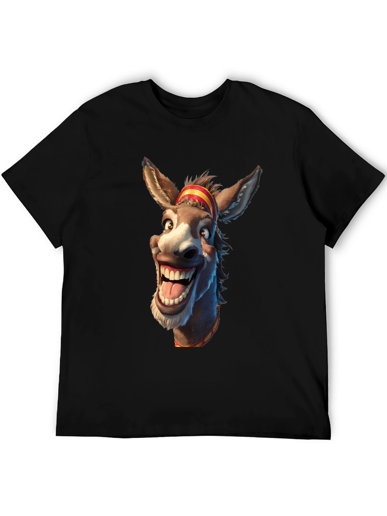 Funny Donkey Cartoon Graphic Print Black T-Shirt