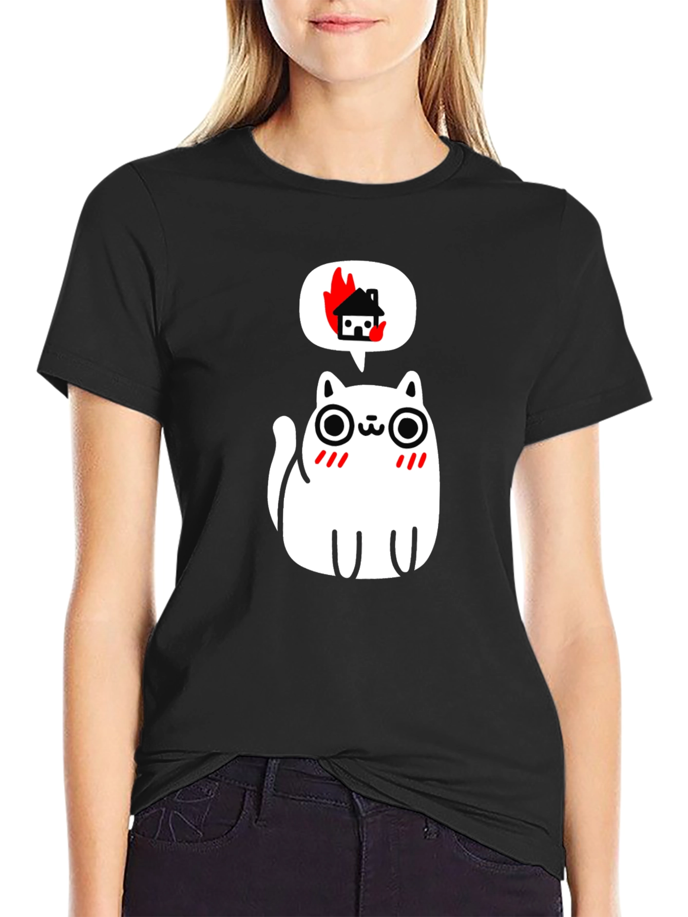 Burning House Cat T-Shirt - Quirky Graphic Tee