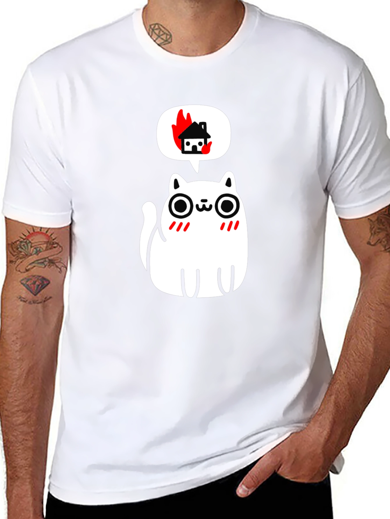 Burning House Cat T-Shirt - Quirky Graphic Tee