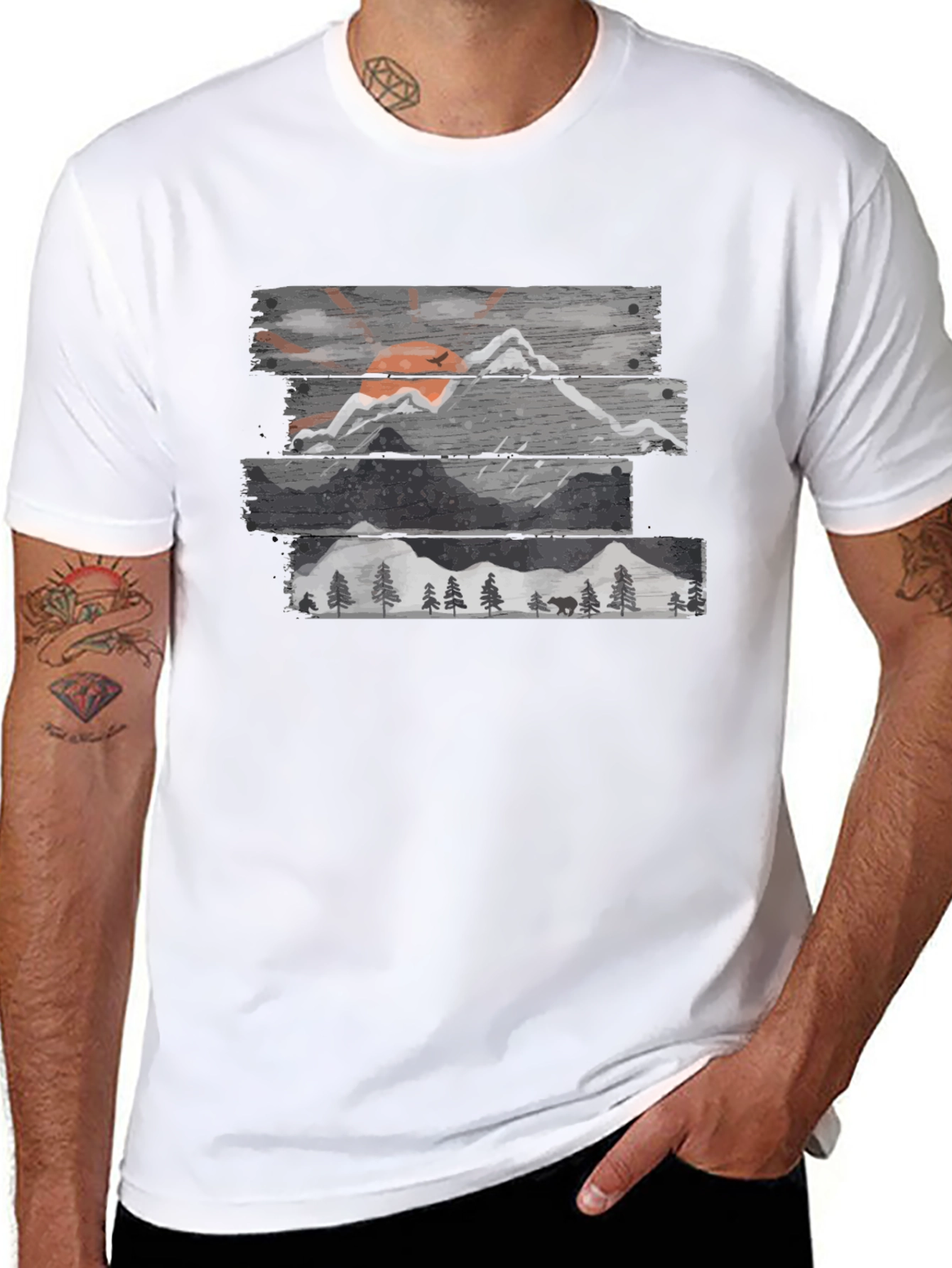 Mountain Scene Graphic Tee - Mens Black T-Shirt