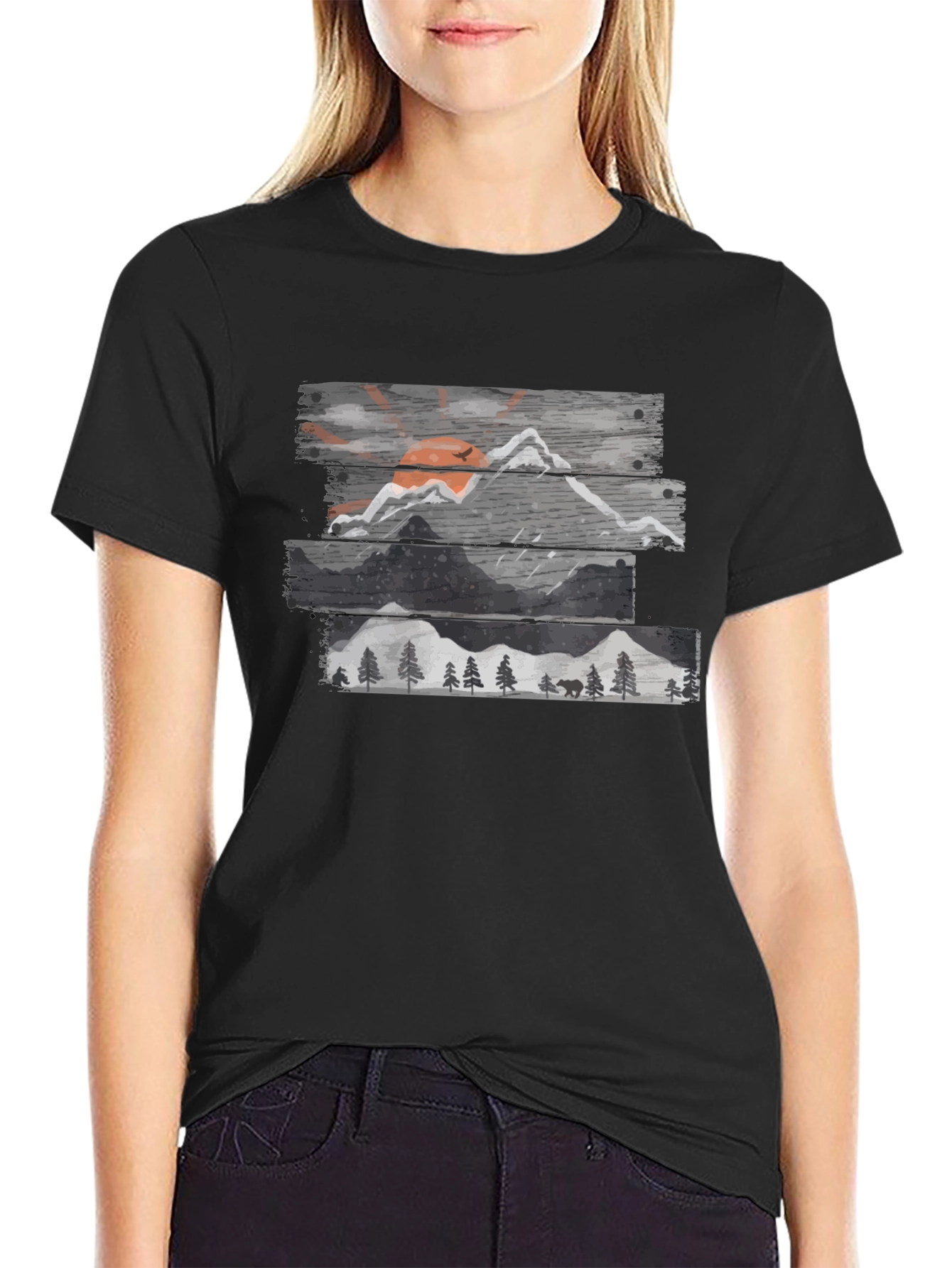 Mountain Scene Graphic Tee - Mens Black T-Shirt