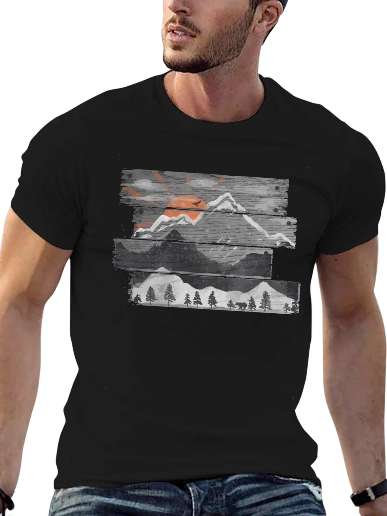 Mountain Scene Graphic Tee - Mens Black T-Shirt