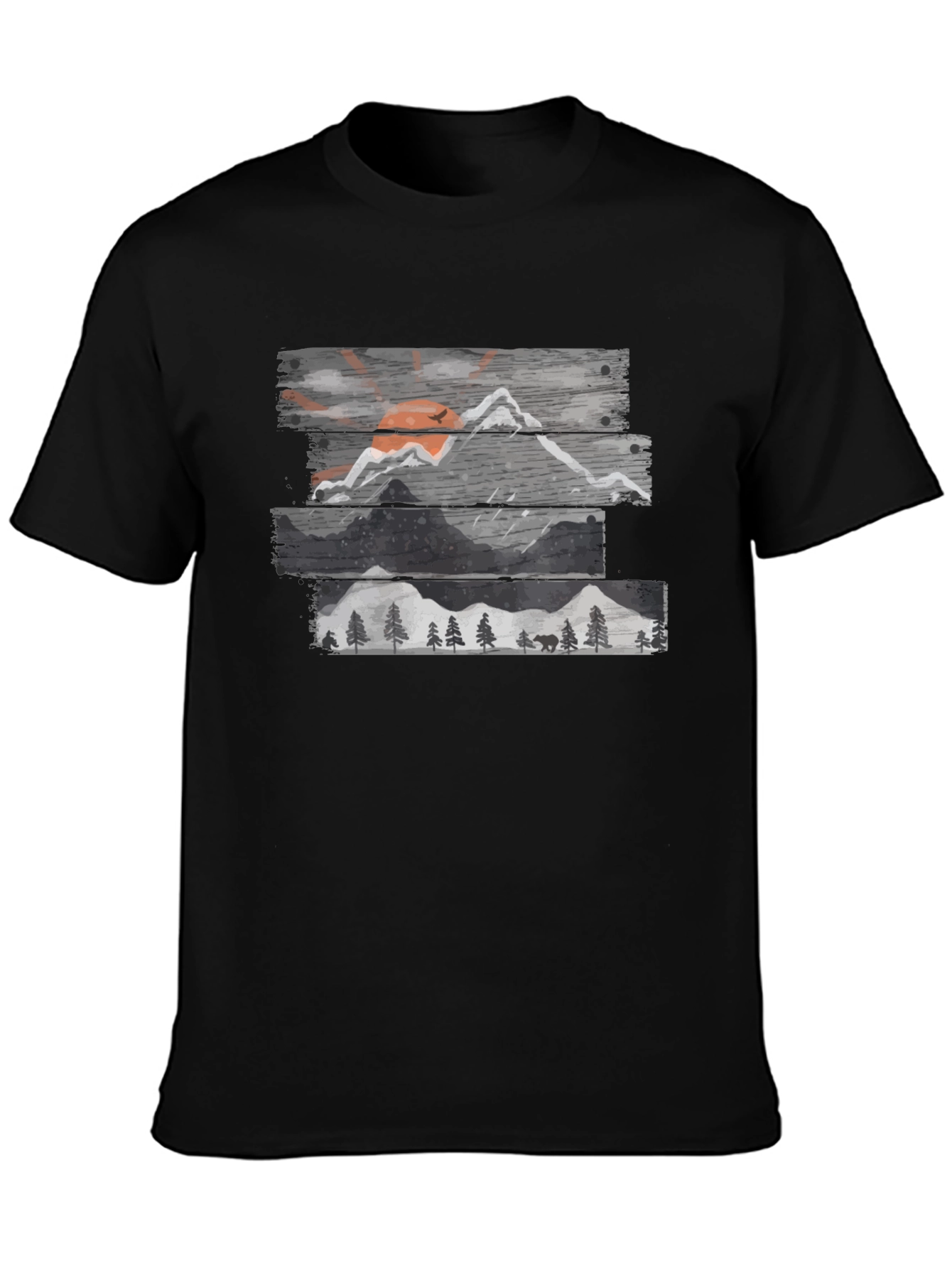 Mountain Scene Graphic Tee - Mens Black T-Shirt