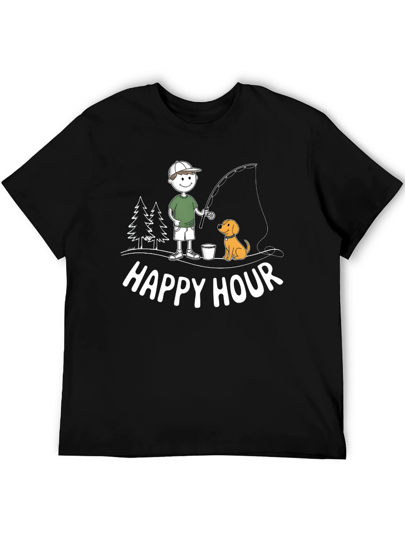 Happy Hour Fishing T-Shirt Cartoon Dog and Fisherman