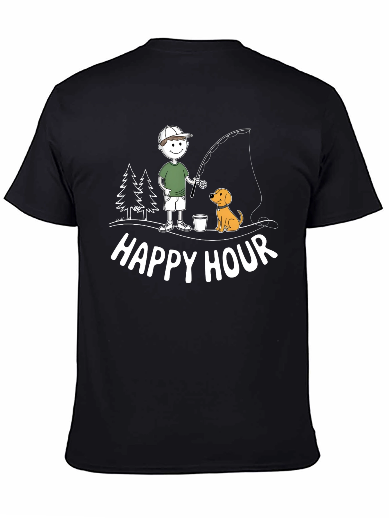 Happy Hour Fishing T-Shirt Cartoon Dog and Fisherman