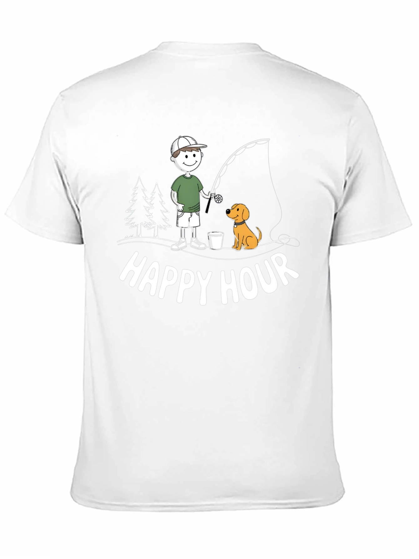Happy Hour Fishing T-Shirt Cartoon Dog and Fisherman