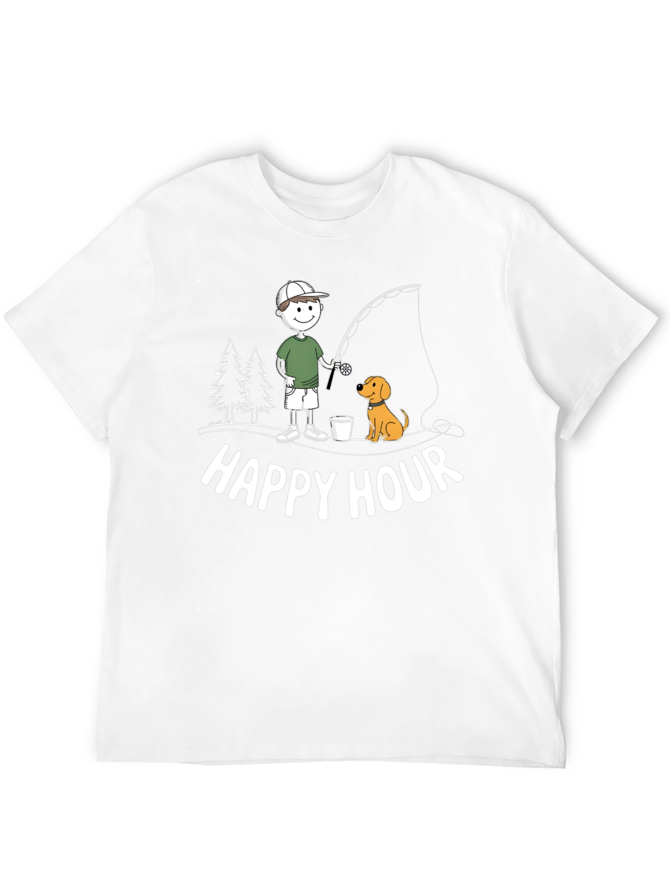 Happy Hour Fishing T-Shirt Cartoon Dog and Fisherman