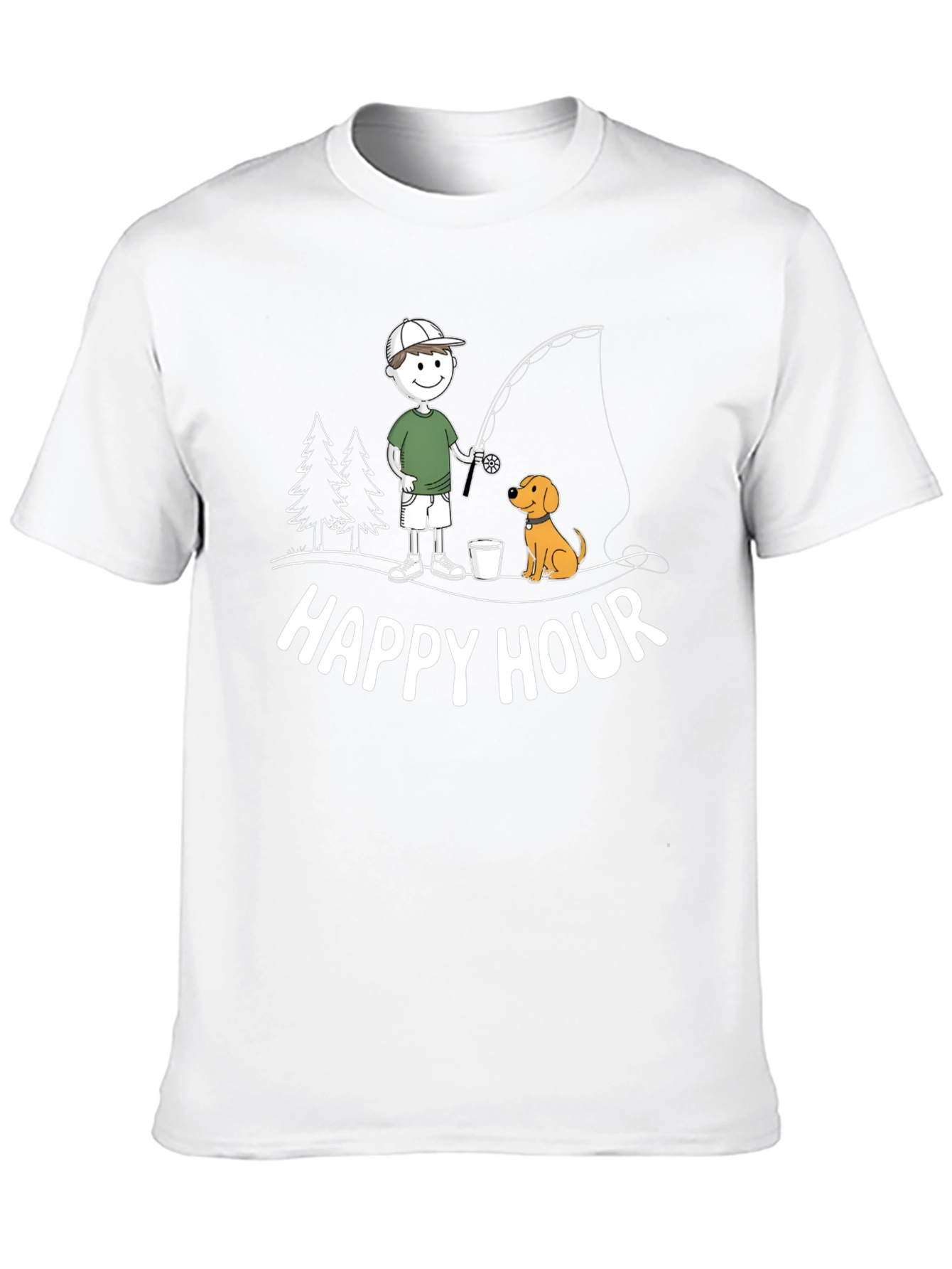 Happy Hour Fishing T-Shirt Cartoon Dog and Fisherman