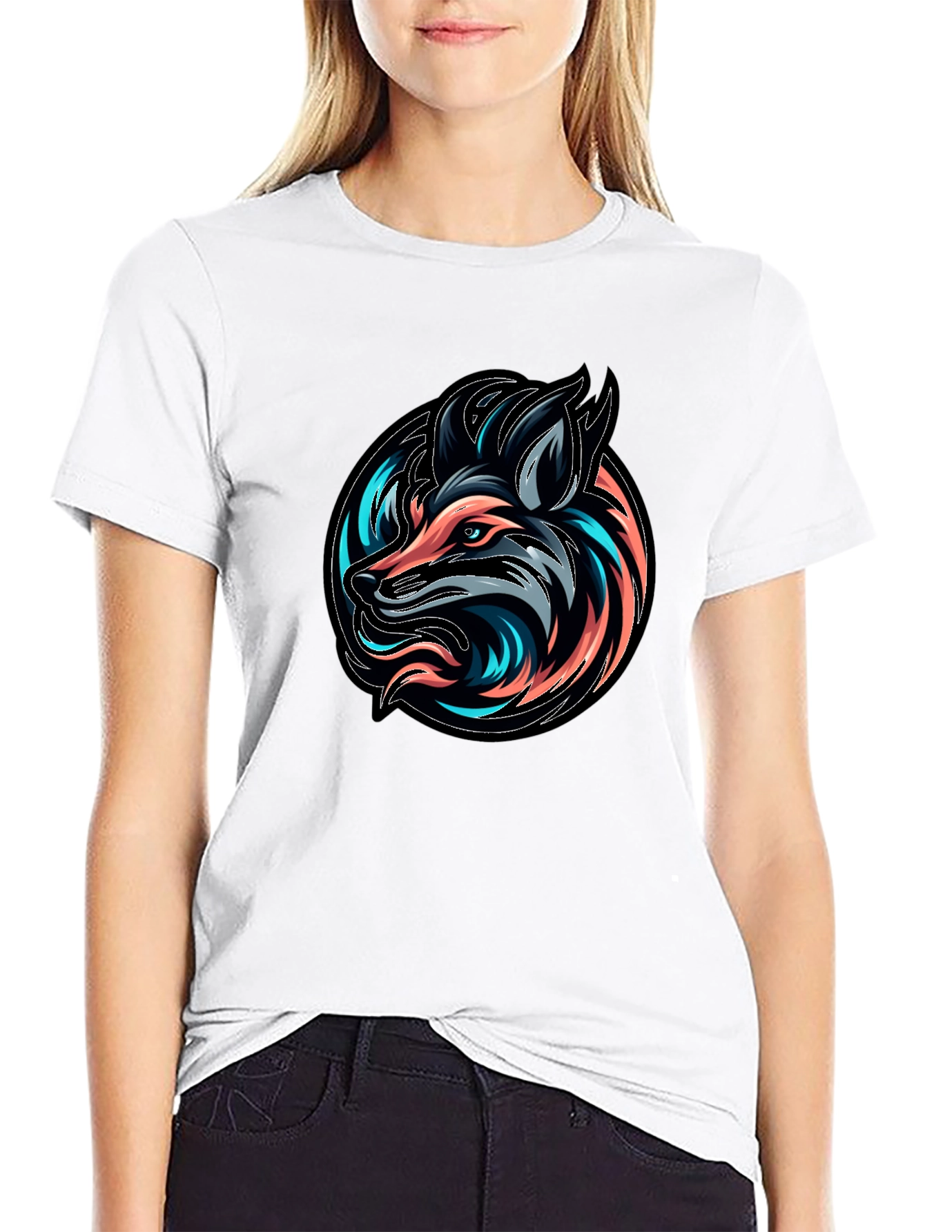 Neon Fox Graphic Black T-Shirt