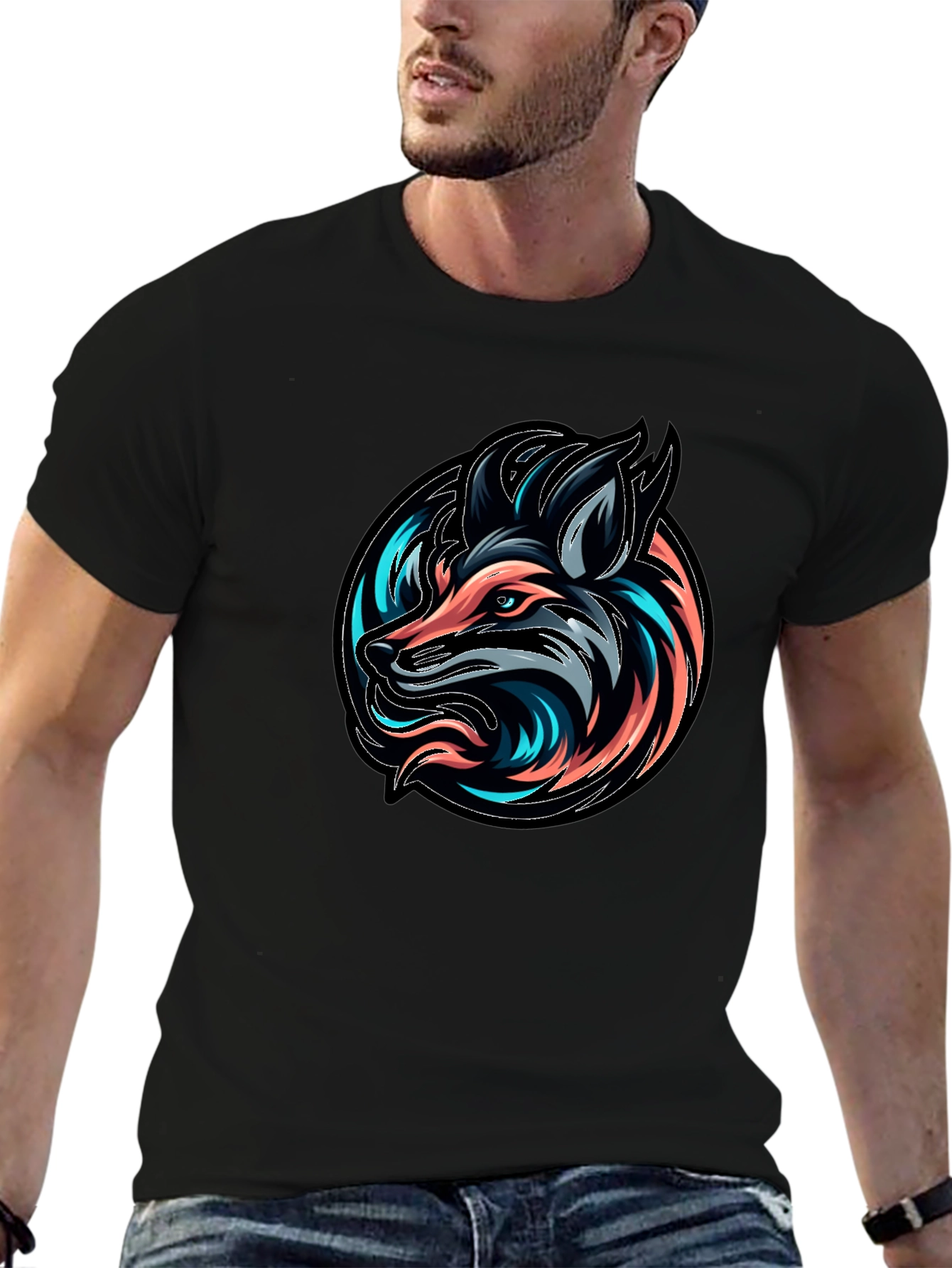 Neon Fox Graphic Black T-Shirt